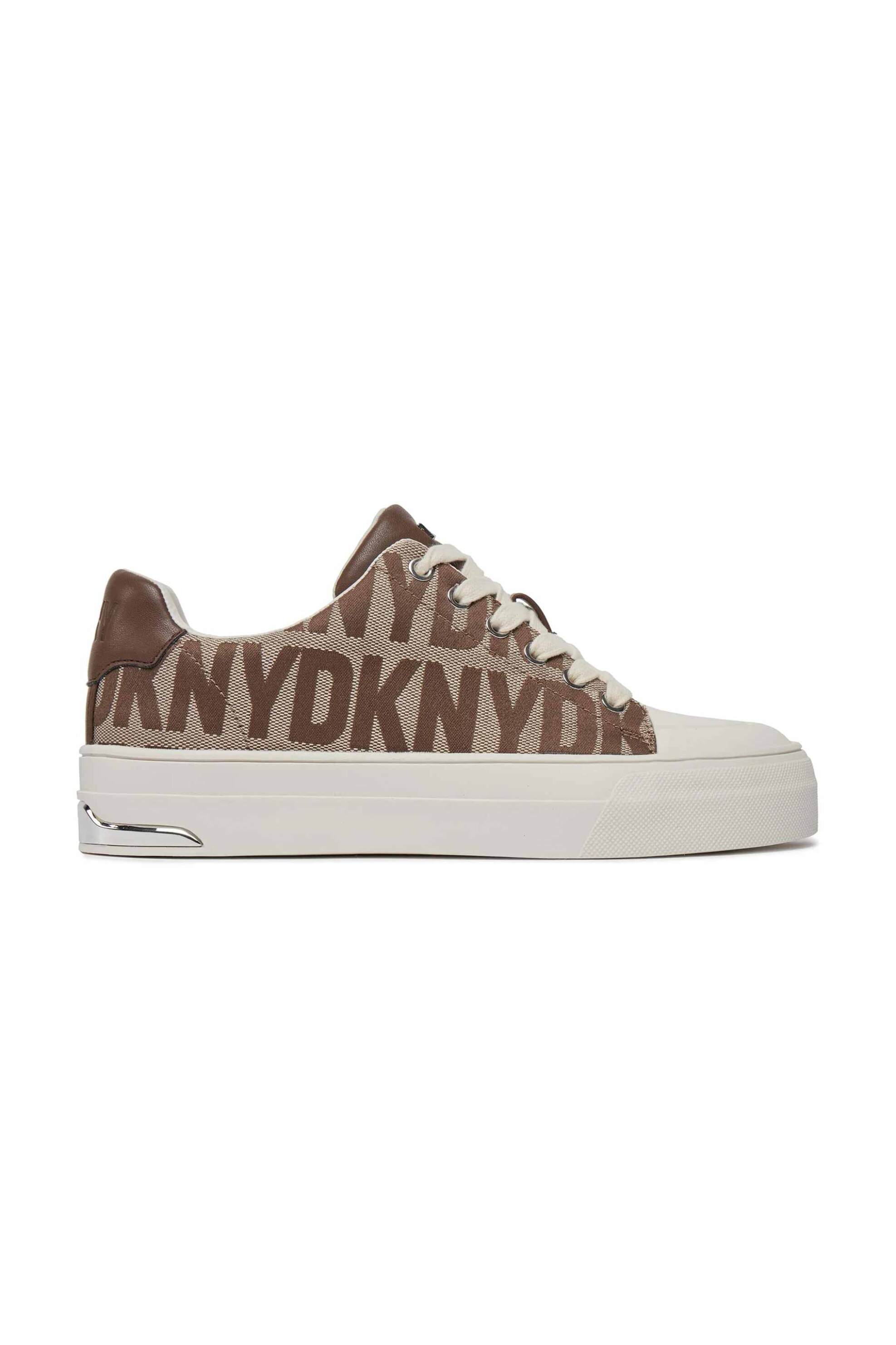 DKNY γυναικεία sneakers με all-over logo print και μεταλλικό λογότυπο "York" - K1448529 Μπεζ