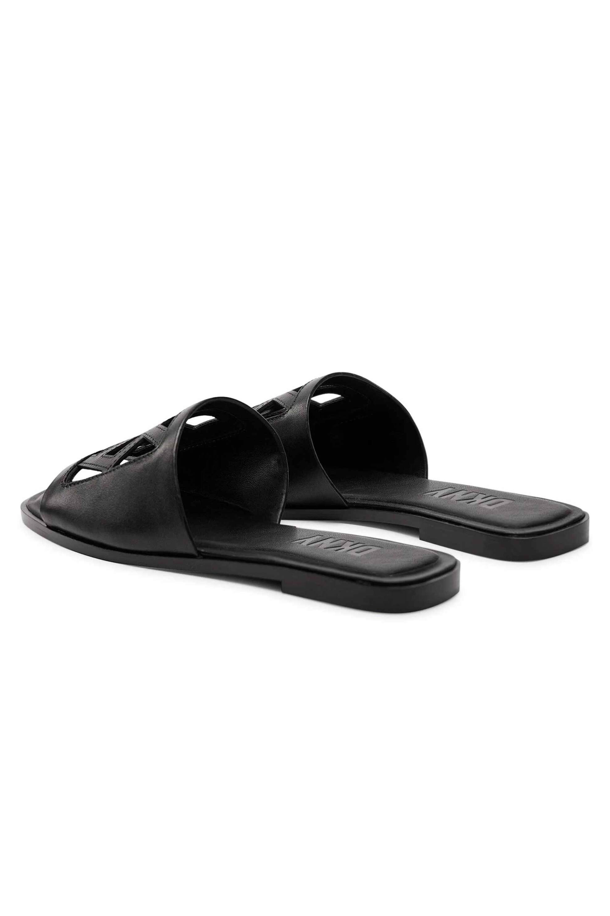 Dkny Γυναικεία Δερμάτινα Σανδάλια Μονόχρωμα με Ανάγλυφο Λογότυπο Jalila - K1494653 Μαύρο