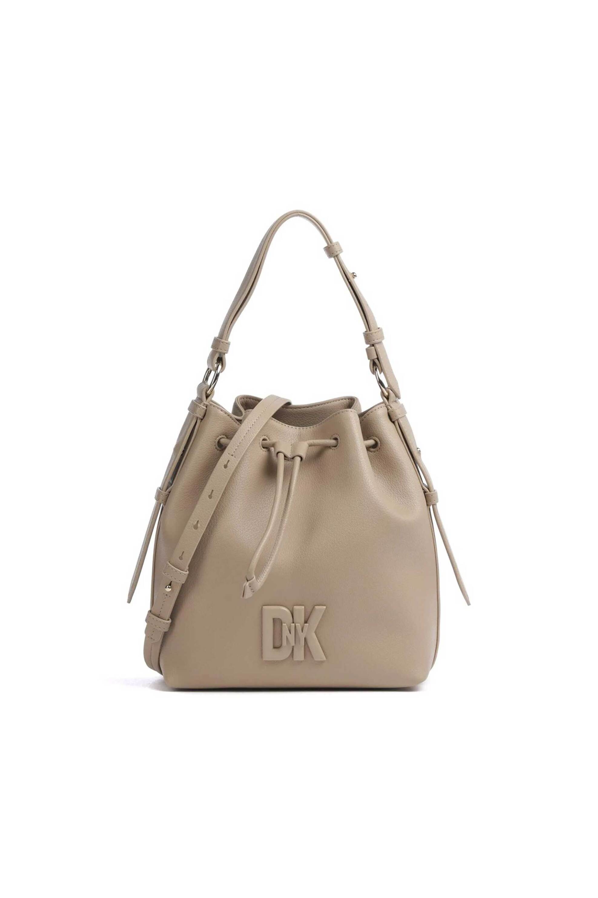 DKNY DKNY γυναικεία τσάντα bucket δερμάτινη μονόχρωμη με ανάγλυφο λογότυπο - R41JKC55 Μπεζ
