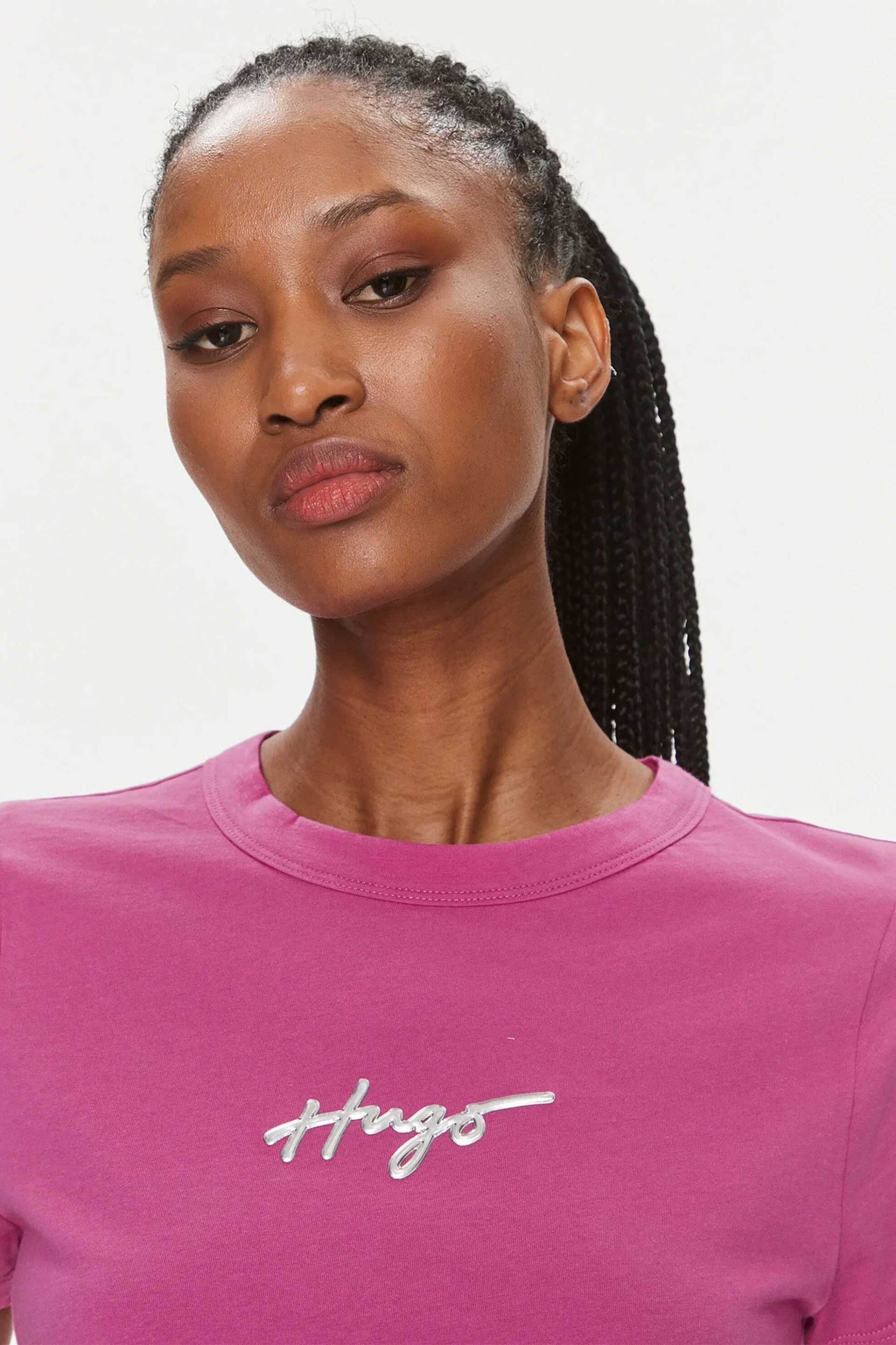 Hugo Boss γυναικείο T-shirt βαμβακερό μονόχρωμο με ανάγλυφο λογότυπο 