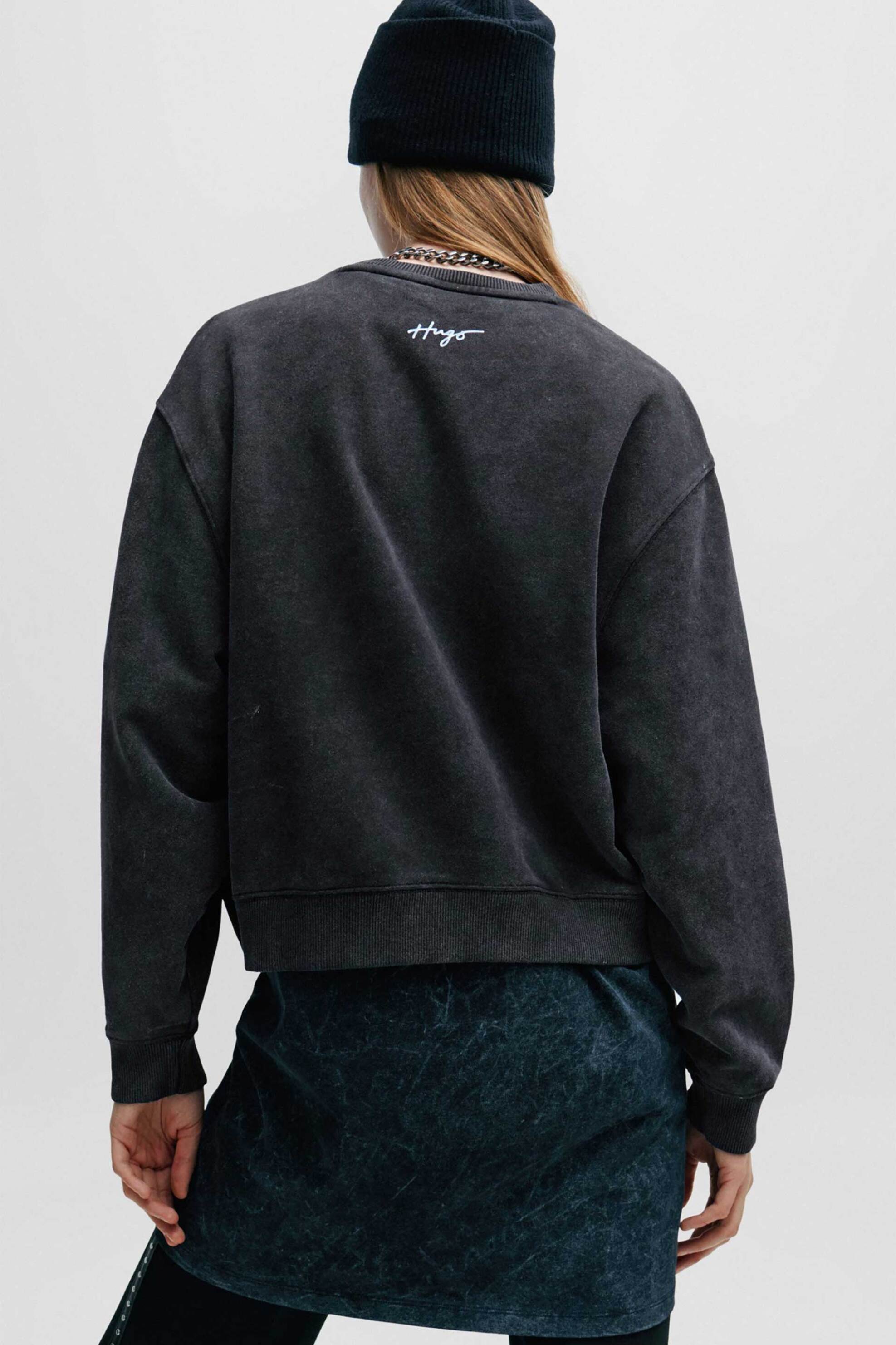 HUGO Hugo Boss γυναικεία μπλούζα φούτερ μονόχρωμη με contrast print "Deroxina" - 50508524 Μαύρο - 3