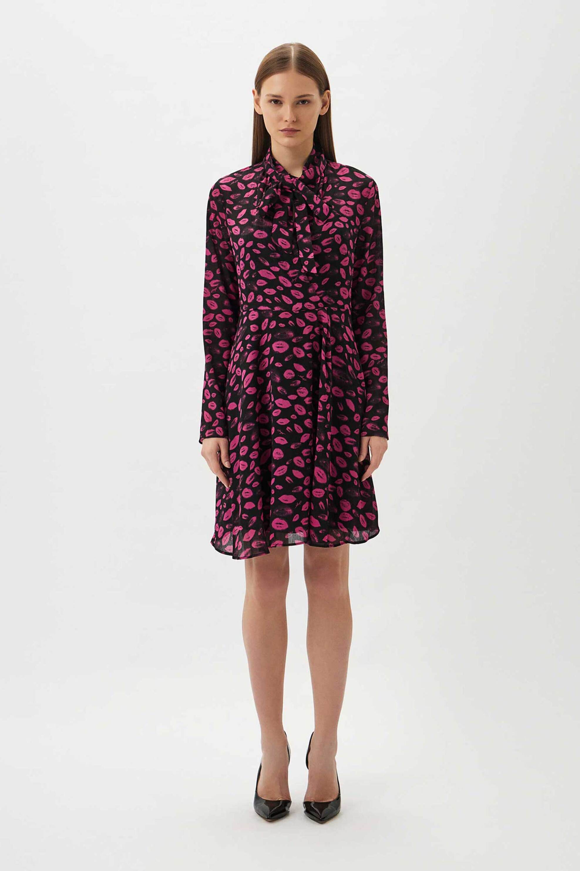 Hugo Boss Γυναικείο Mini Φόρεμα με All-Over Lips Print Κaleya-1 - 50508551 Μαύρο