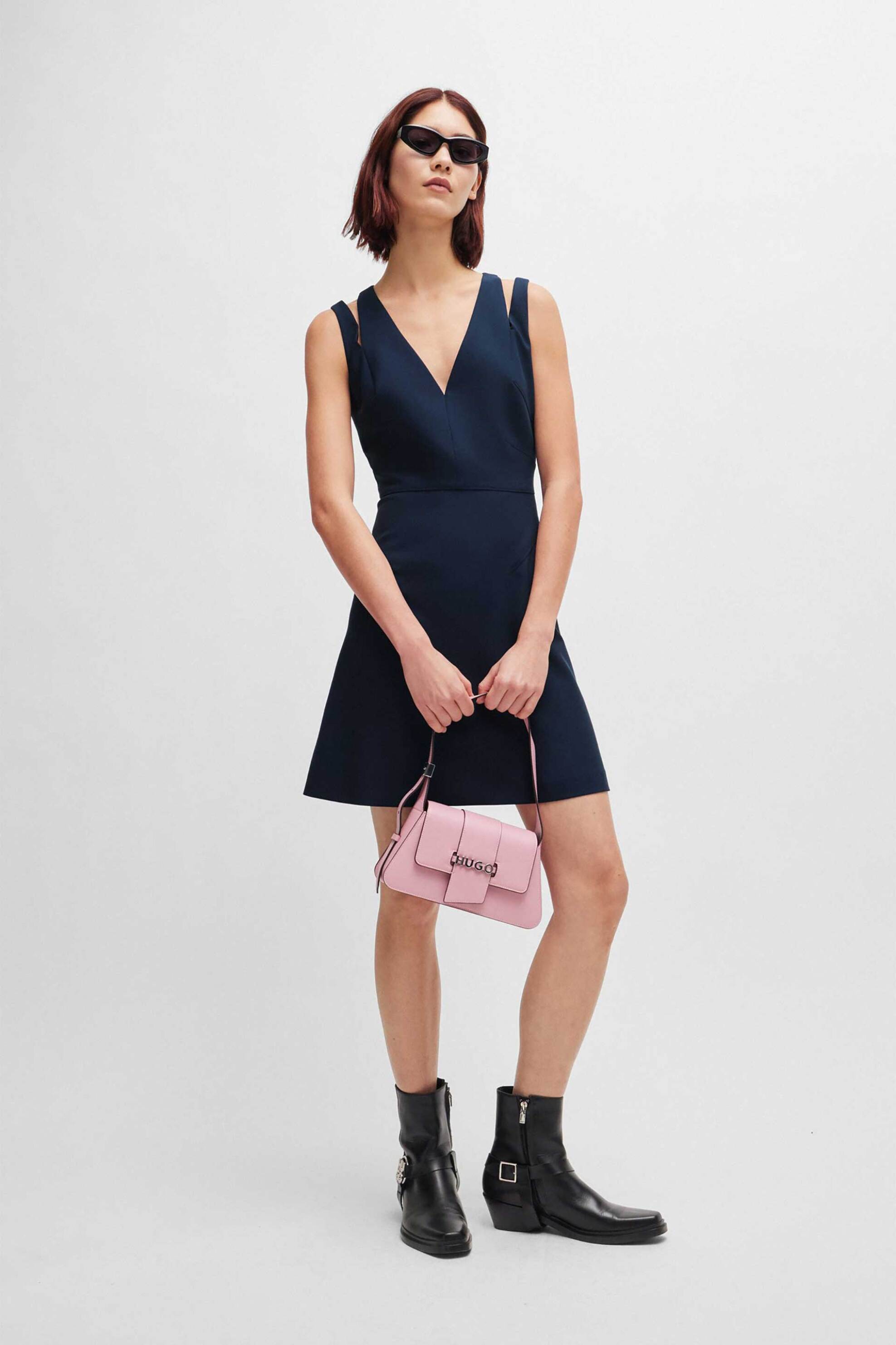 Hugo Boss γυναικείο mini φόρεμα μονόχρωμο με ανοίγματα στους ώμους 
