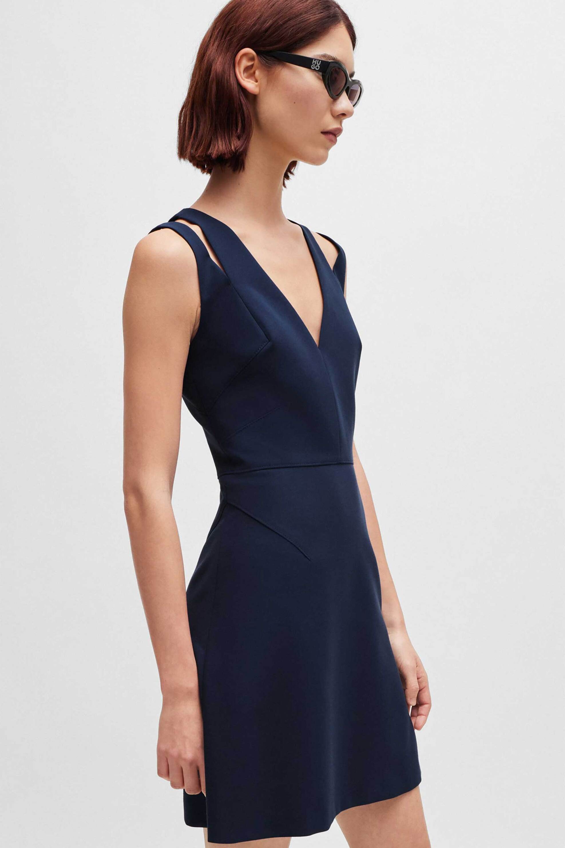 Hugo Boss γυναικείο mini φόρεμα μονόχρωμο με ανοίγματα στους ώμους 
