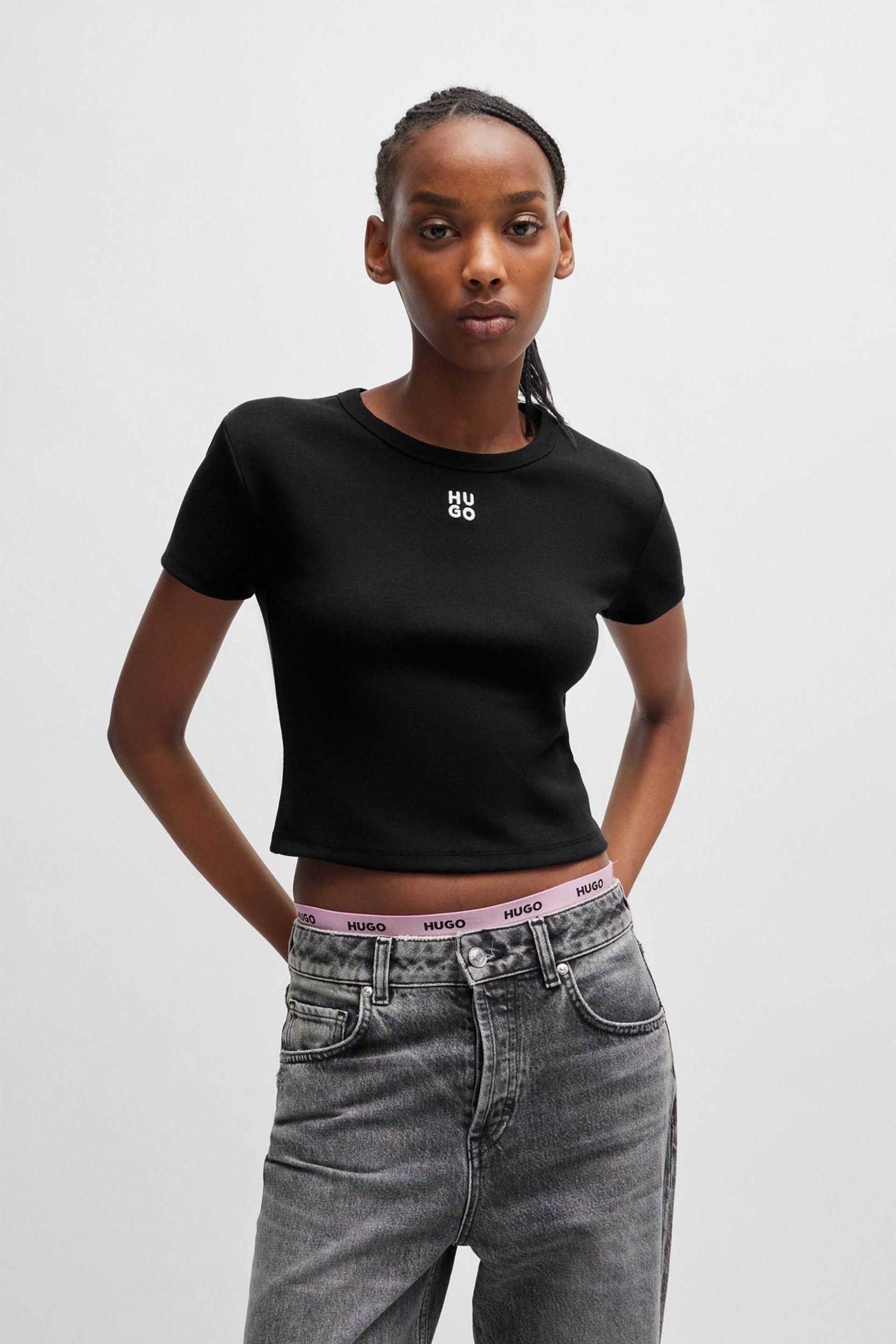  Hugo Boss γυναικείο T-shirt βαμβακερό μονόχρωμο με λογότυπο 
