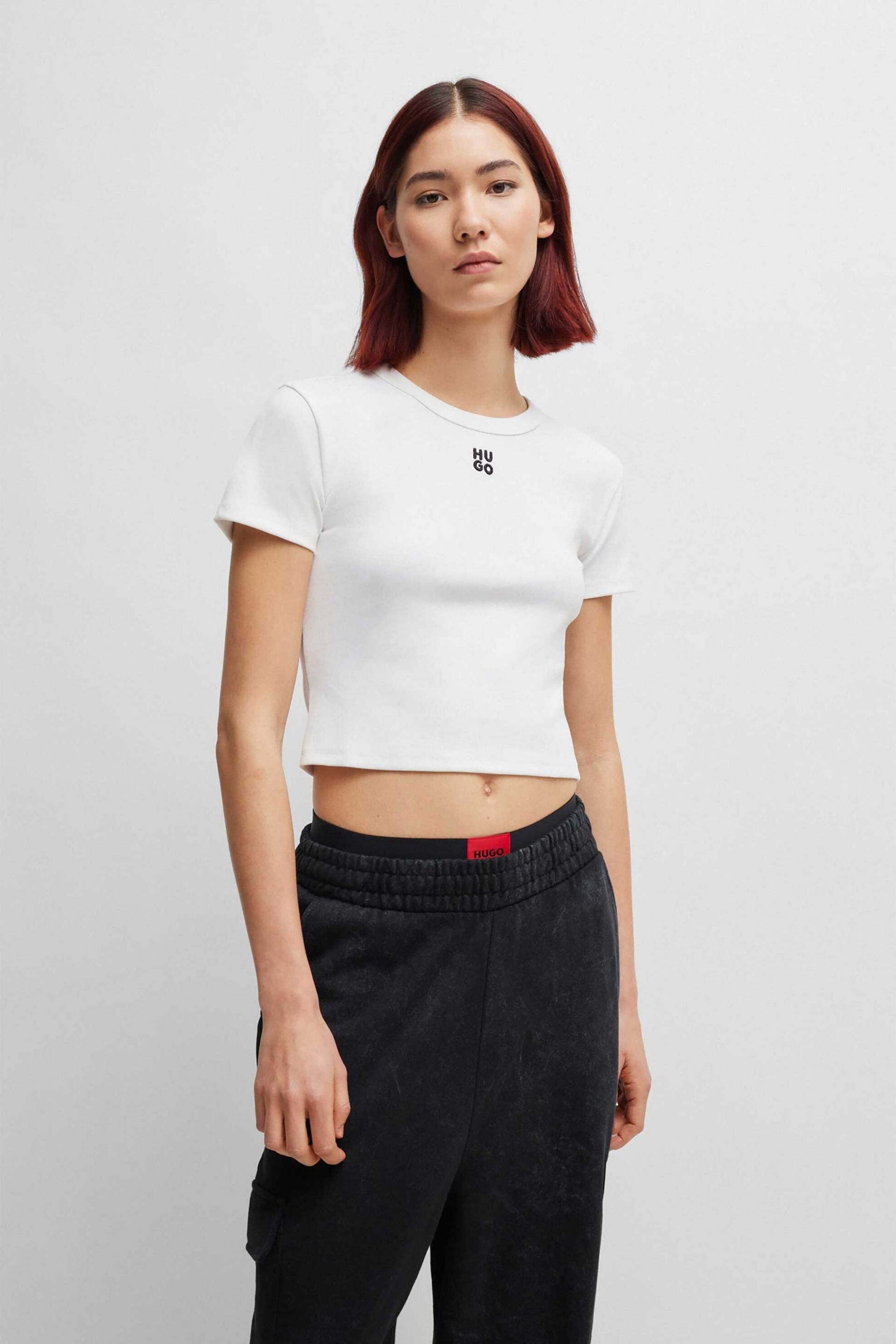 Hugo Boss γυναικείο T-shirt βαμβακερό μονόχρωμο με λογότυπο "Delanor" - 50512000 Λευκό