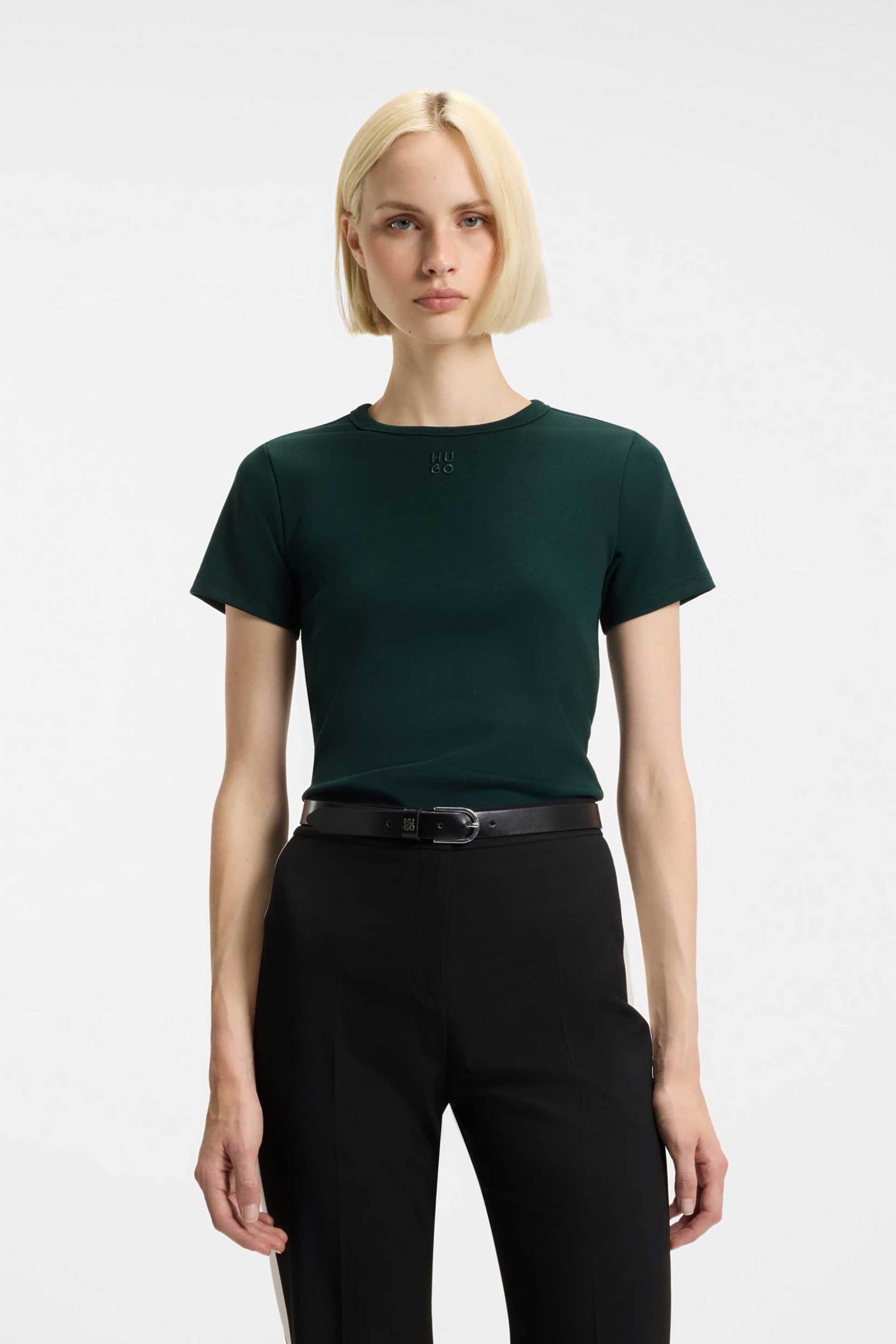 Hugo Boss γυναικείο Τ-shirt με ανάγλυφο λογότυπο regular Fit "Deloris" - 50512002 Πράσινο Σκούρο