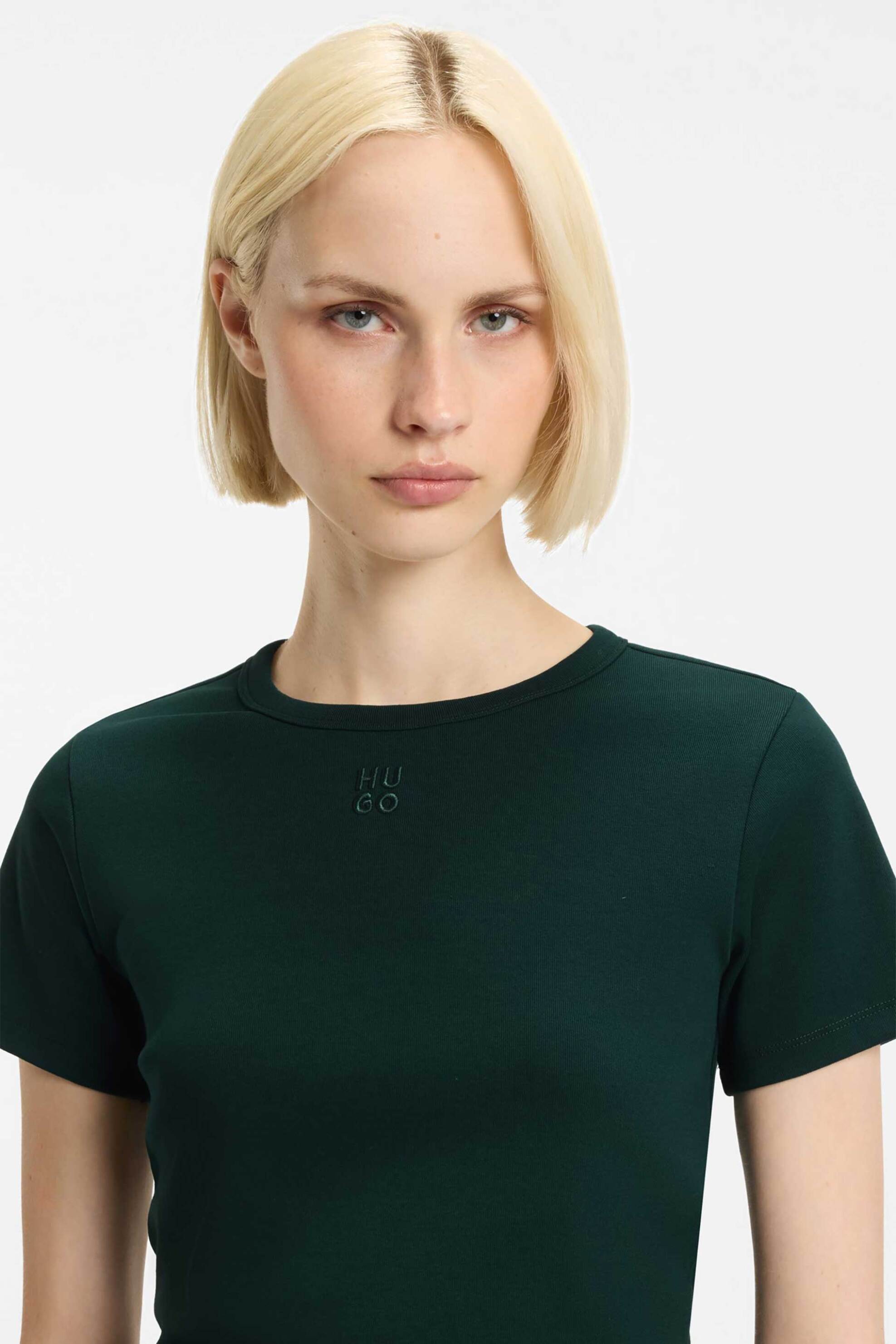 HUGO Hugo Boss γυναικείο Τ-shirt με ανάγλυφο λογότυπο regular Fit "Deloris" - 50512002 Πράσινο Σκούρο - 2