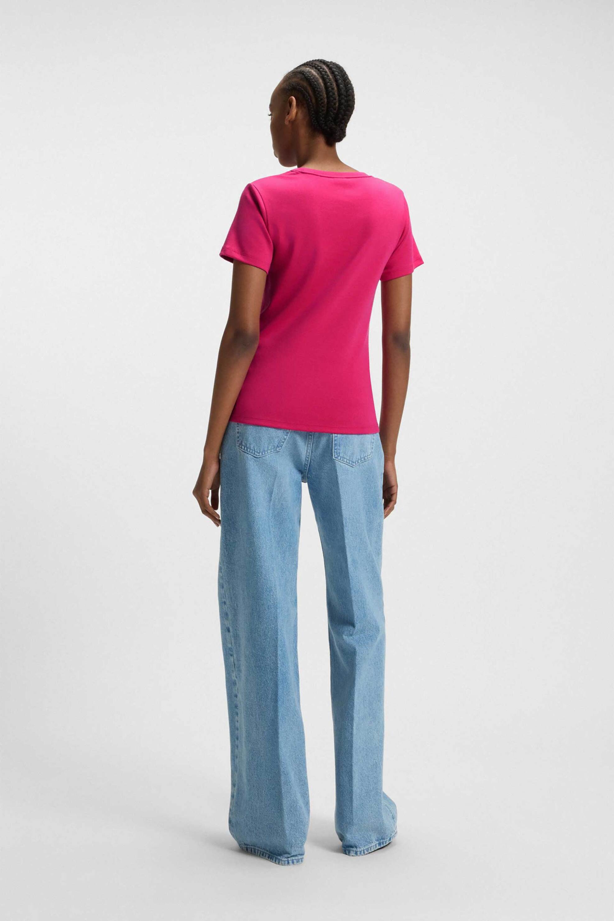 HUGO Hugo Boss γυναικείο Τ-shirt με ανάγλυφο λογότυπο regular Fit "Deloris" - 50512002 Φούξια - 3