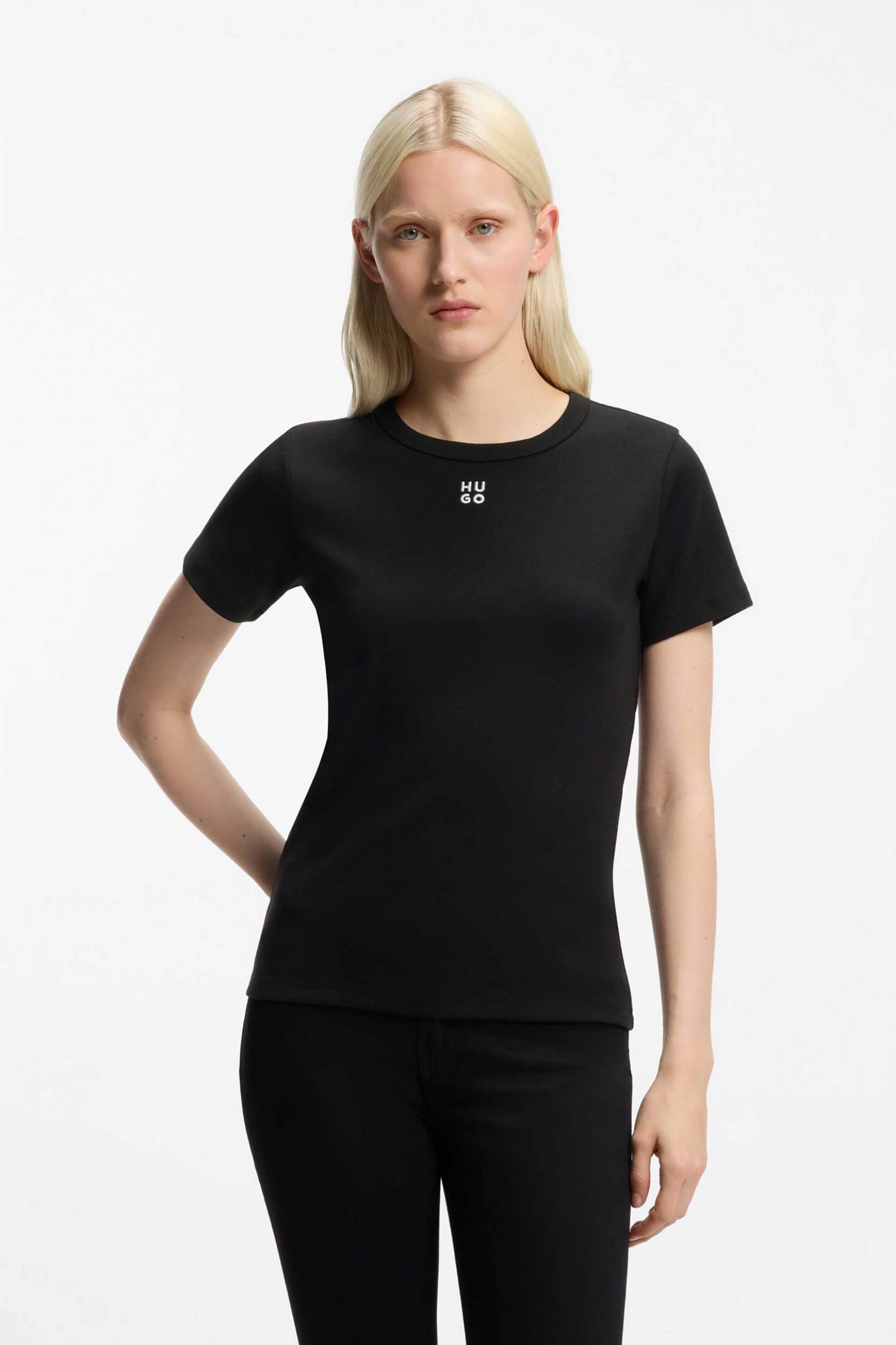 Hugo Boss γυναικείο Τ-shirt με ανάγλυφο λογότυπο regular Fit "Deloris" - 50512002 Μαύρο