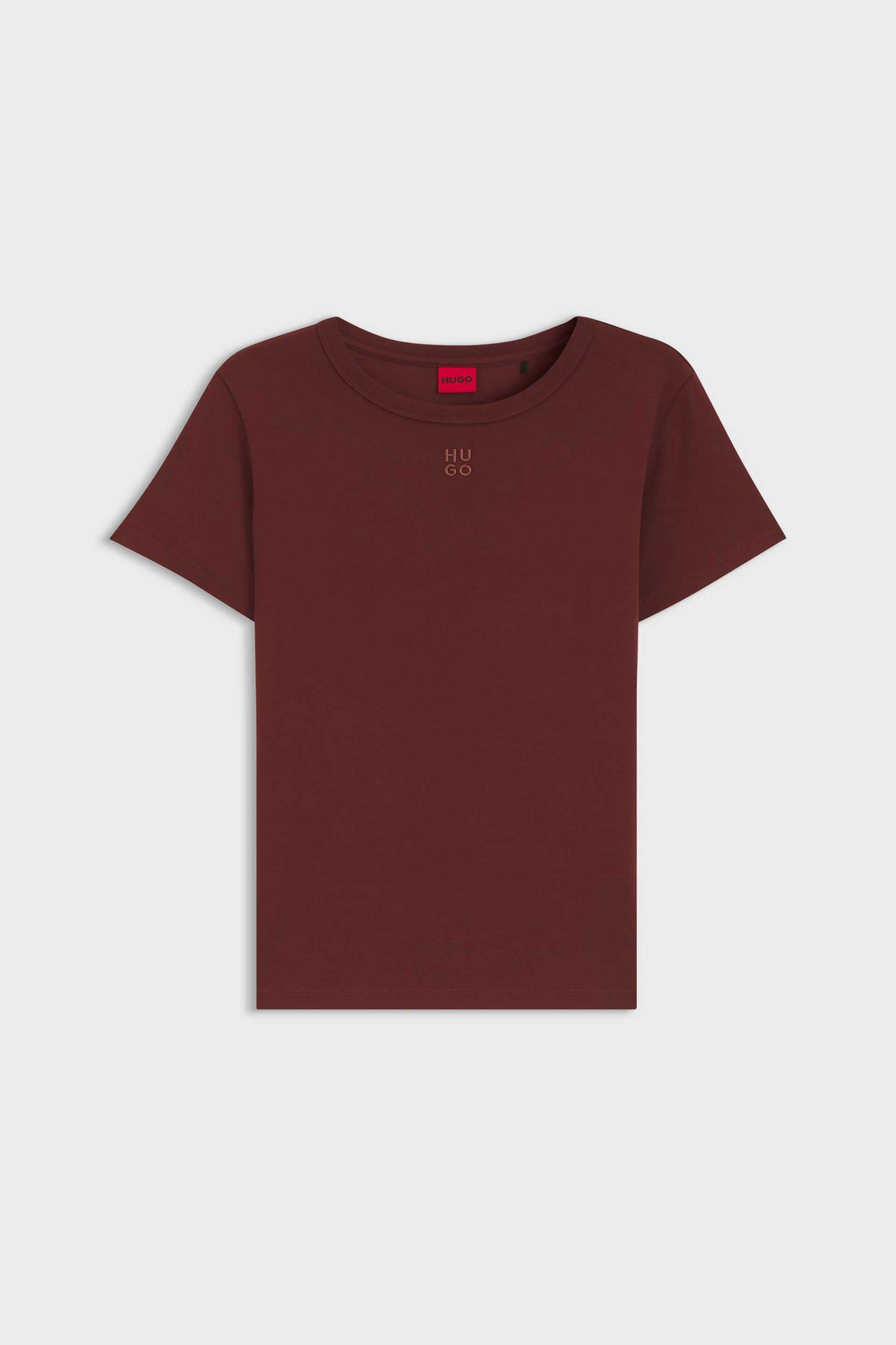 Hugo Γυναικείο Τ-Shirt με Ανάγλυφο Λογότυπο Regular Fit Deloris - 50512002 Καφέ