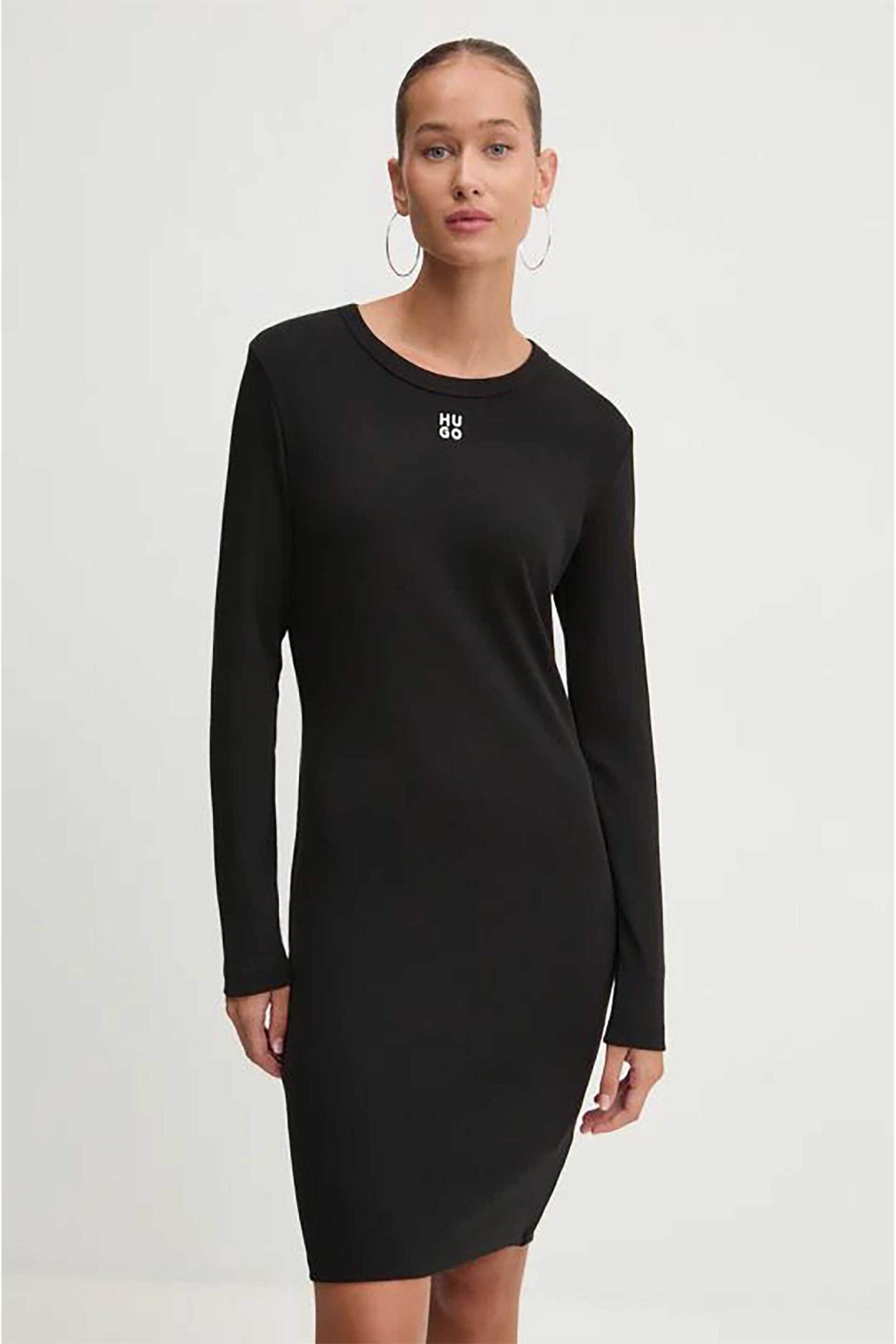 Hugo Boss γυναικείο midi φόρεμα μονόχρωμο με λογότυπο - 50518385 Μαύρο