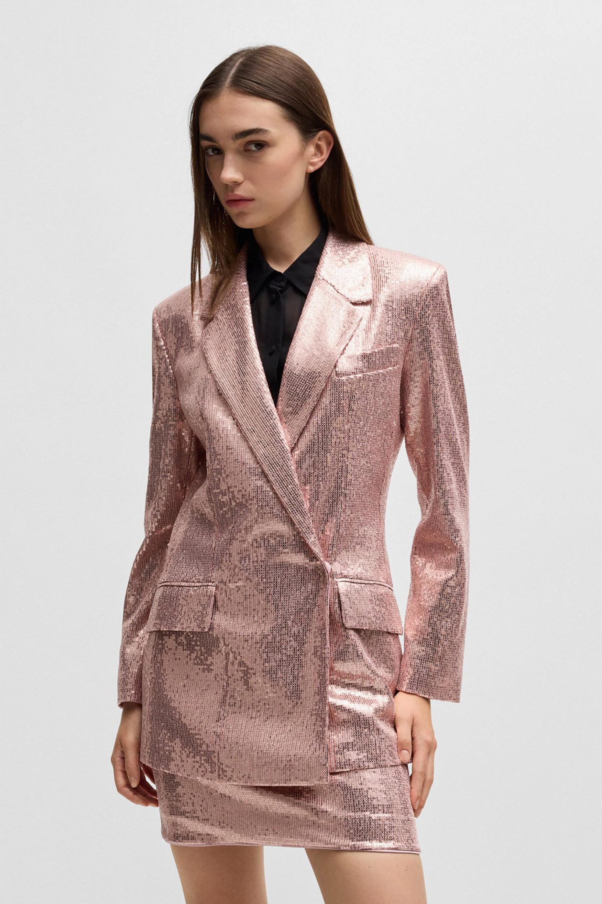 HUGO Hugo Boss γυναικείο σακάκι με παγιέτες Oversized Fit - 50533089 Ροζ Ανοιχτό