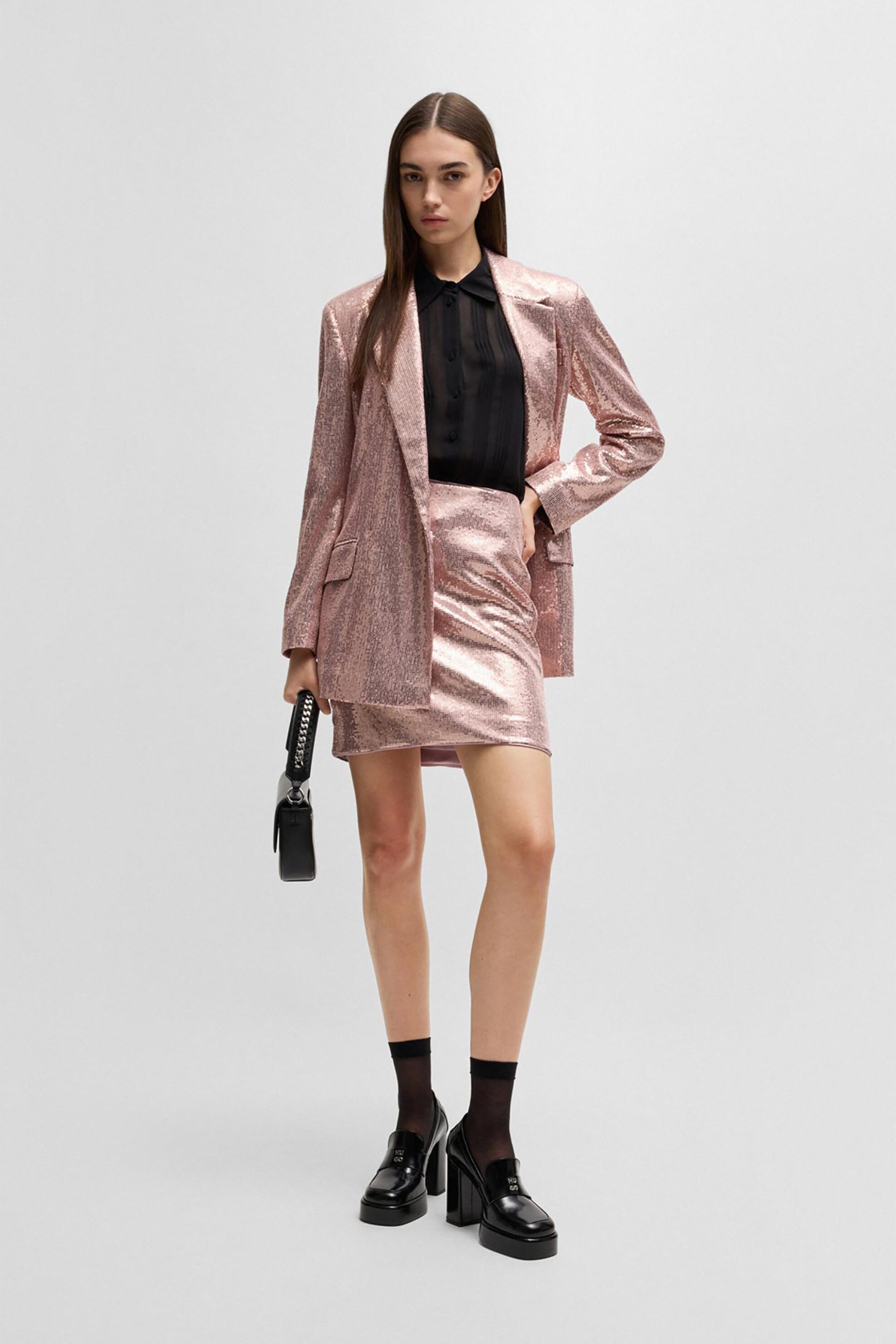 Hugo Boss γυναικείο σακάκι με παγιέτες Oversized Fit - 50533089 Ροζ Ανοιχτό φωτογραφία