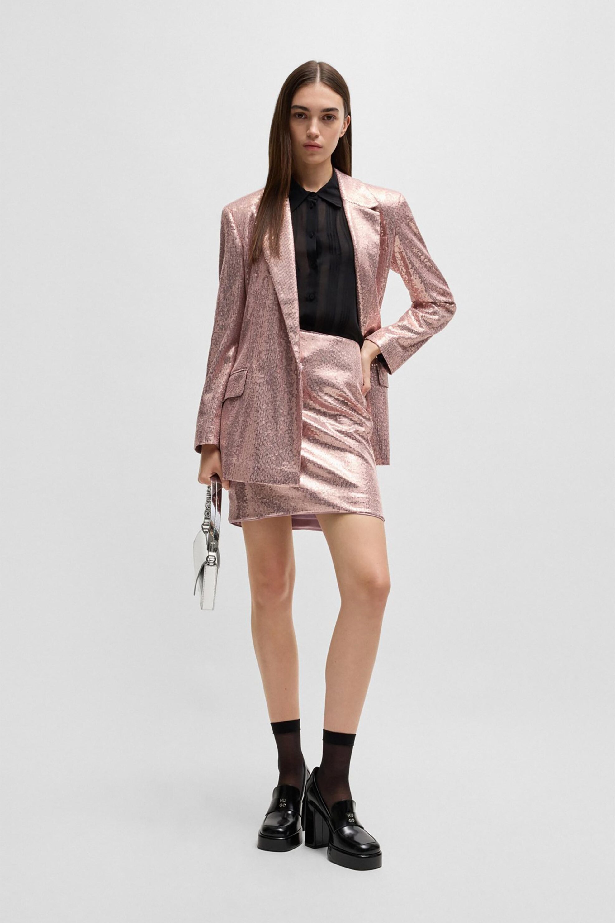 HUGO Hugo Boss γυναικεία mini φούστα με παγιέτες Regular Fit - 50533107 Ροζ Ανοιχτό