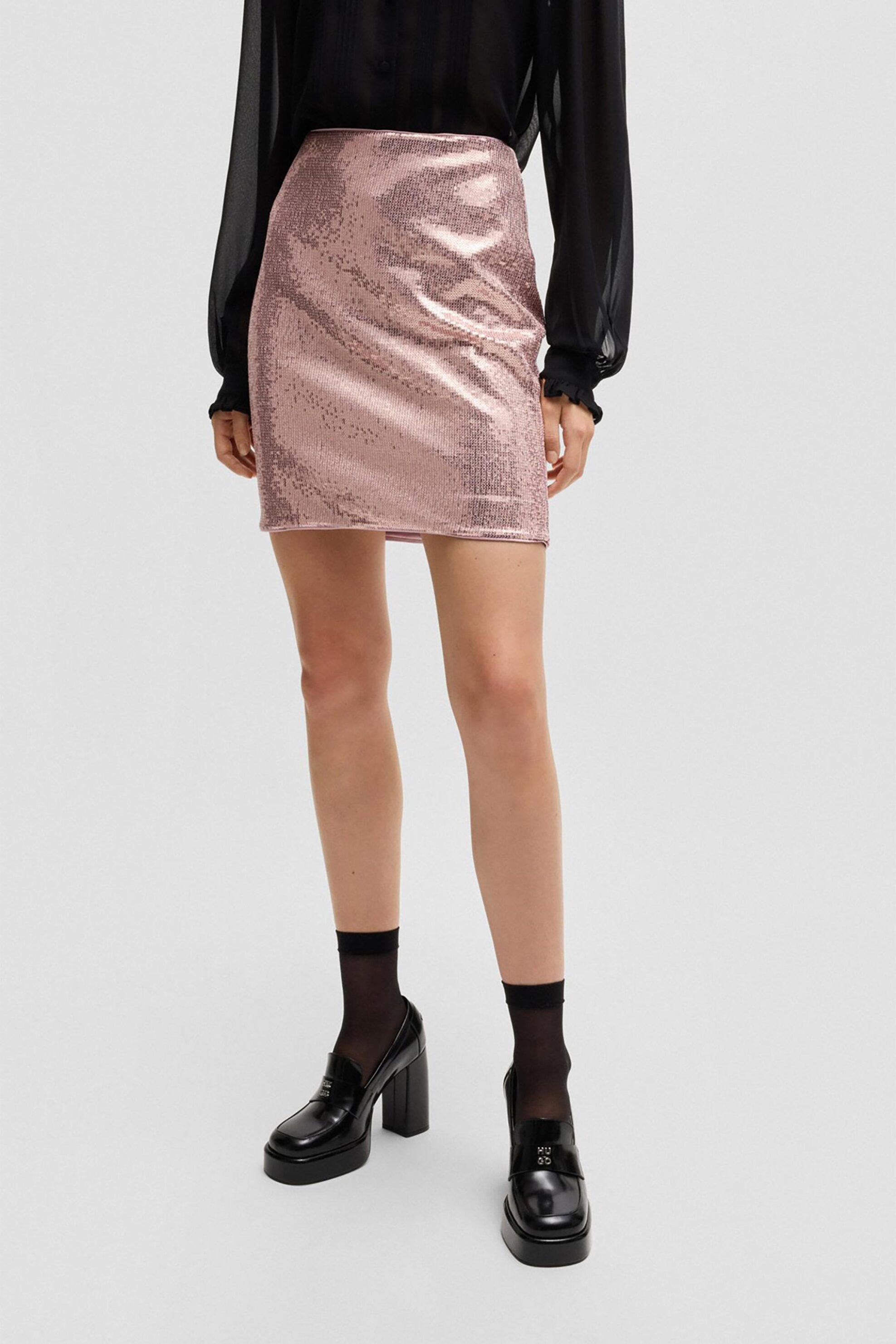 Hugo Boss γυναικεία mini φούστα με παγιέτες Regular Fit - 50533107 Ροζ Ανοιχτό φωτογραφία