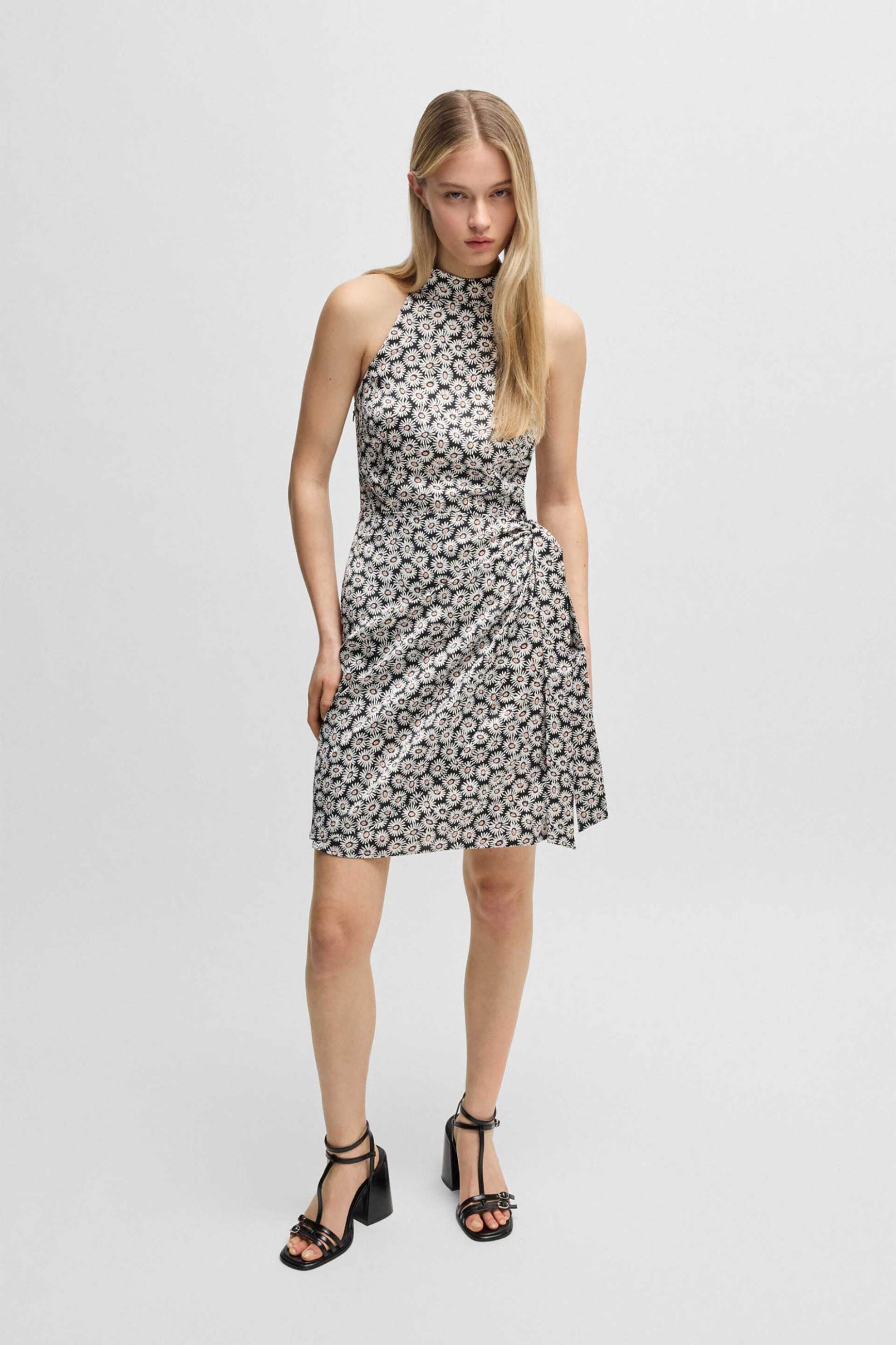 Hugo Boss γυναικείο mini αμάνικο φόρεμα με all-over floral print Regular Fit "Kelesa" - 50537023 Μαύρο