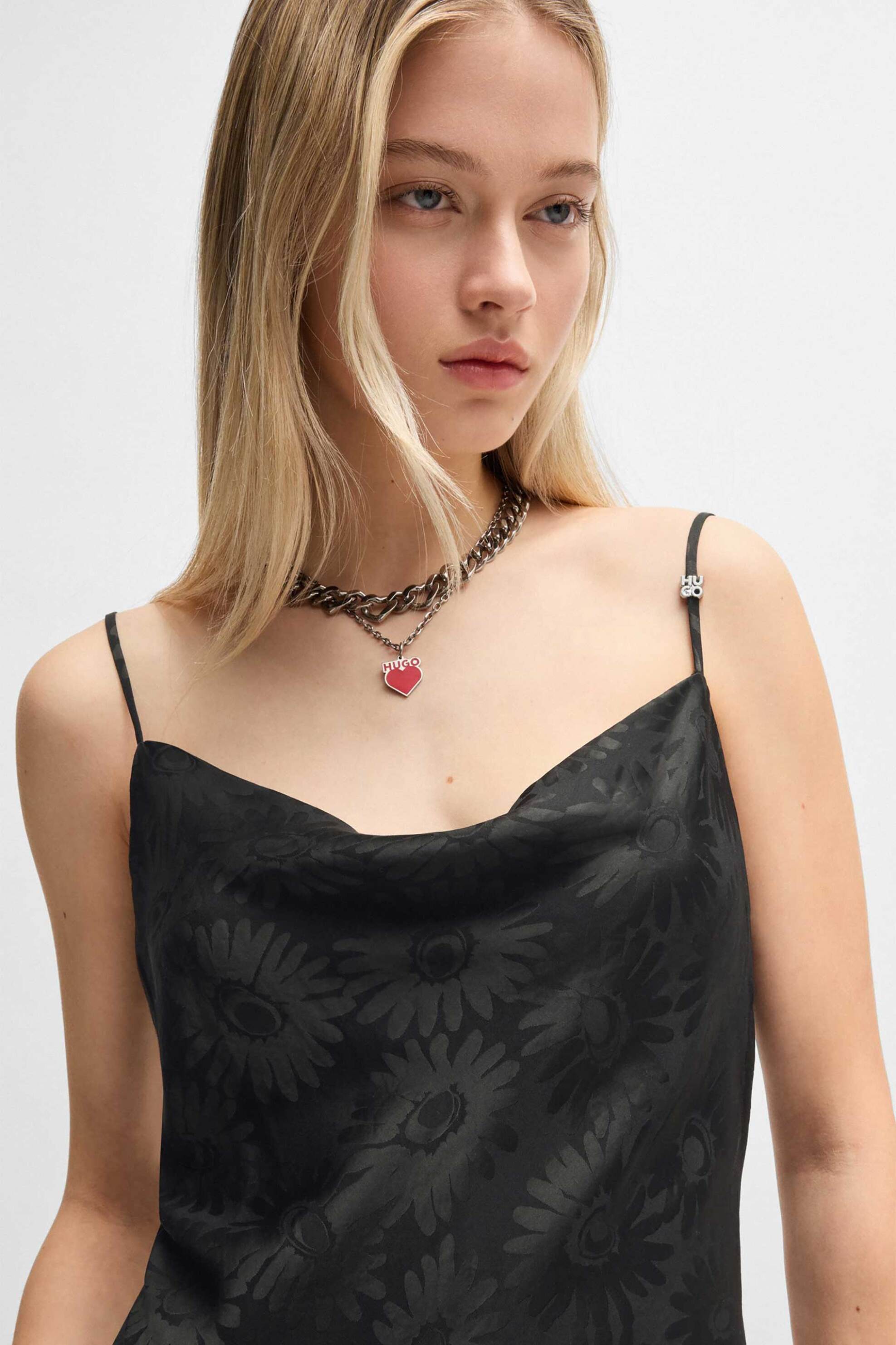 Hugo Boss γυναικείο maxi φόρεμα με floral print και ασύμμετρο τελείωμα Regular Fit "Katea" - 50542863 Μαύρο φωτογραφία