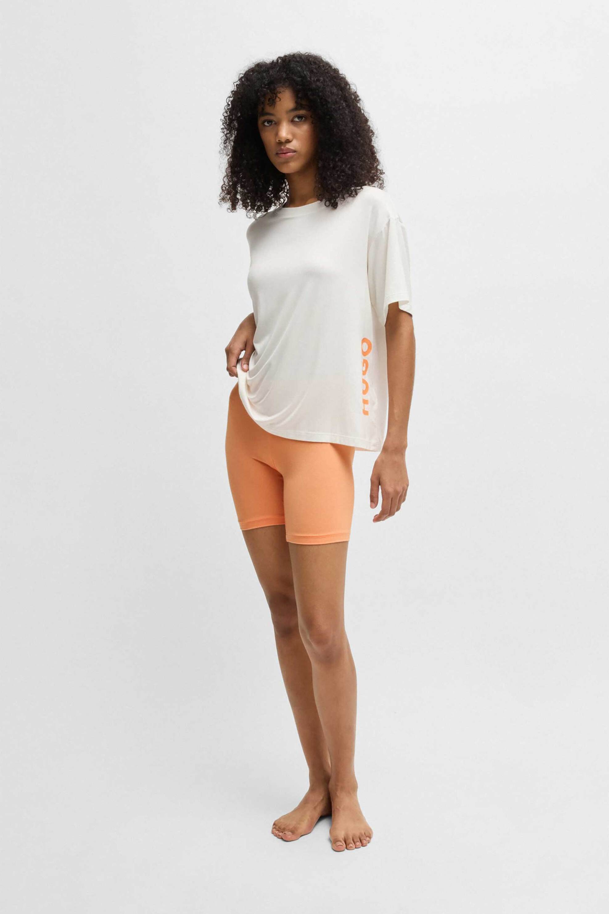 Hugo Boss γυναικείο σετ με T-shirt με λογότυπο και σορτς Relaxed Fit "Pyjama" - 50531626 Πορτοκαλί
