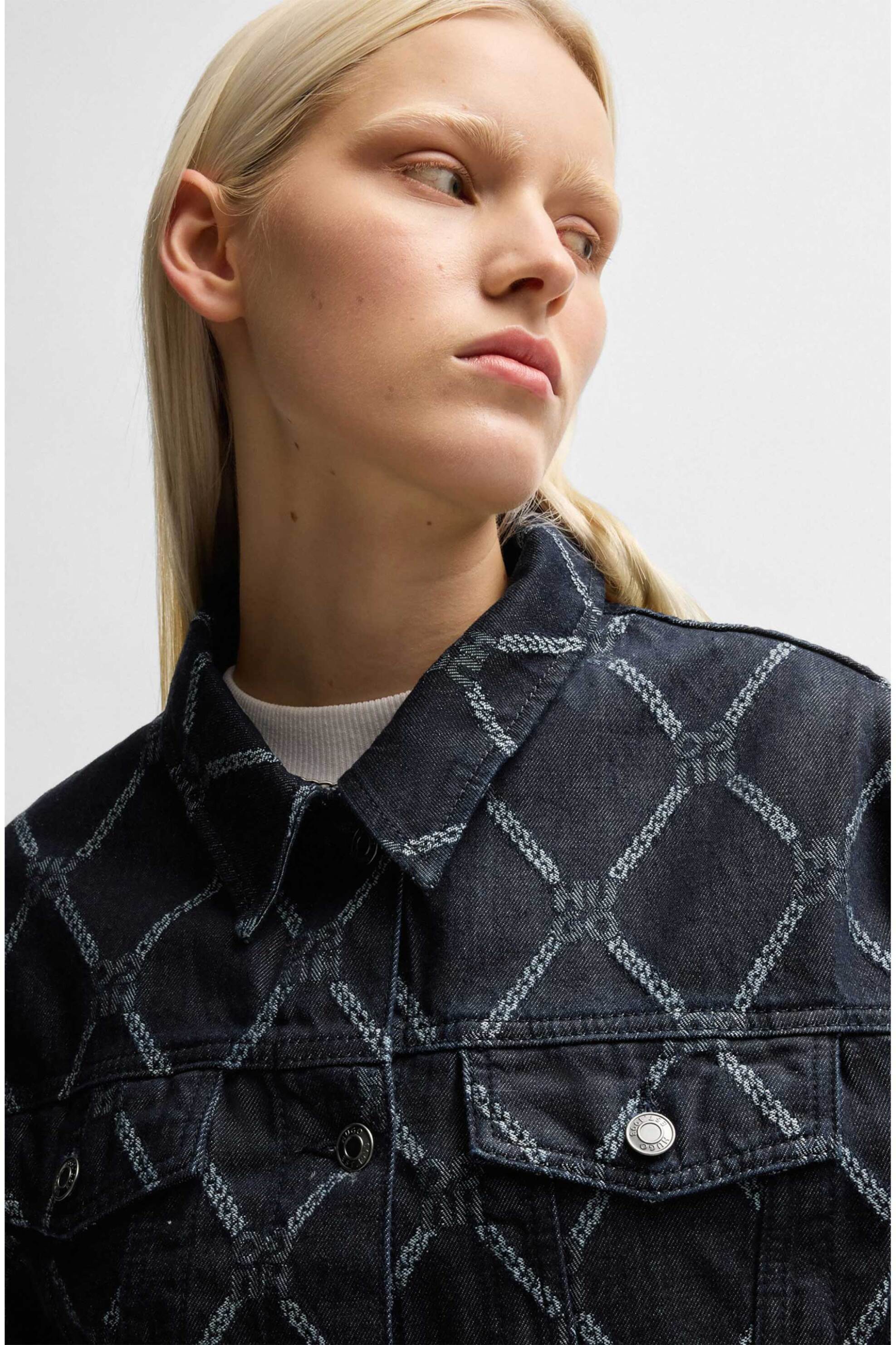 Hugo Boss γυναικείο denim jacket cropped με stacked logo motif Regular Fit "Gisolia" - 50530300 Μπλε Σκούρο φωτογραφία