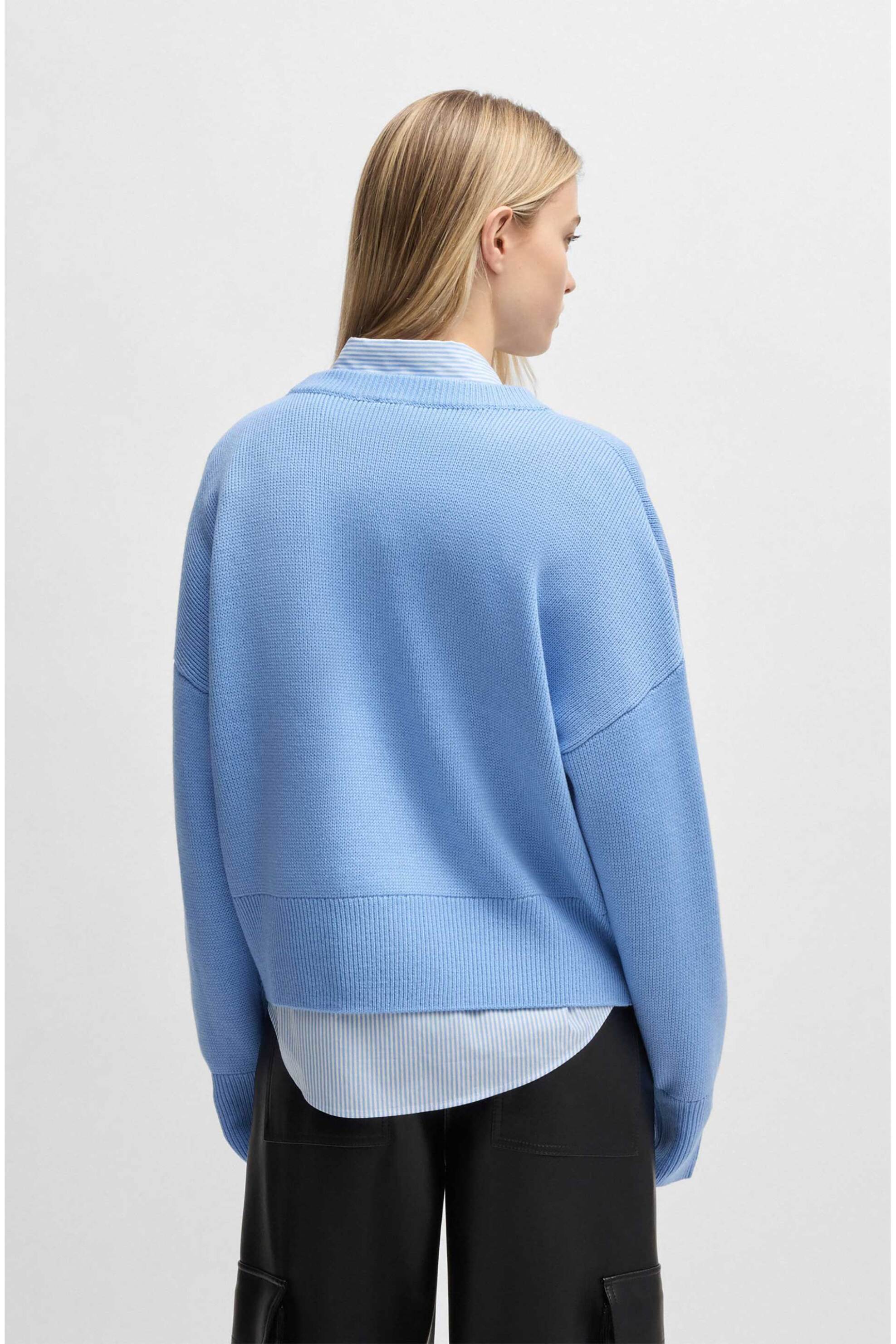 Hugo Boss Γυναικείο Πουλόβερ με Ανάγλυφο Λογότυπο Relaxed Fit Sisminye - 50532140 Μπλε Ανοιχτό