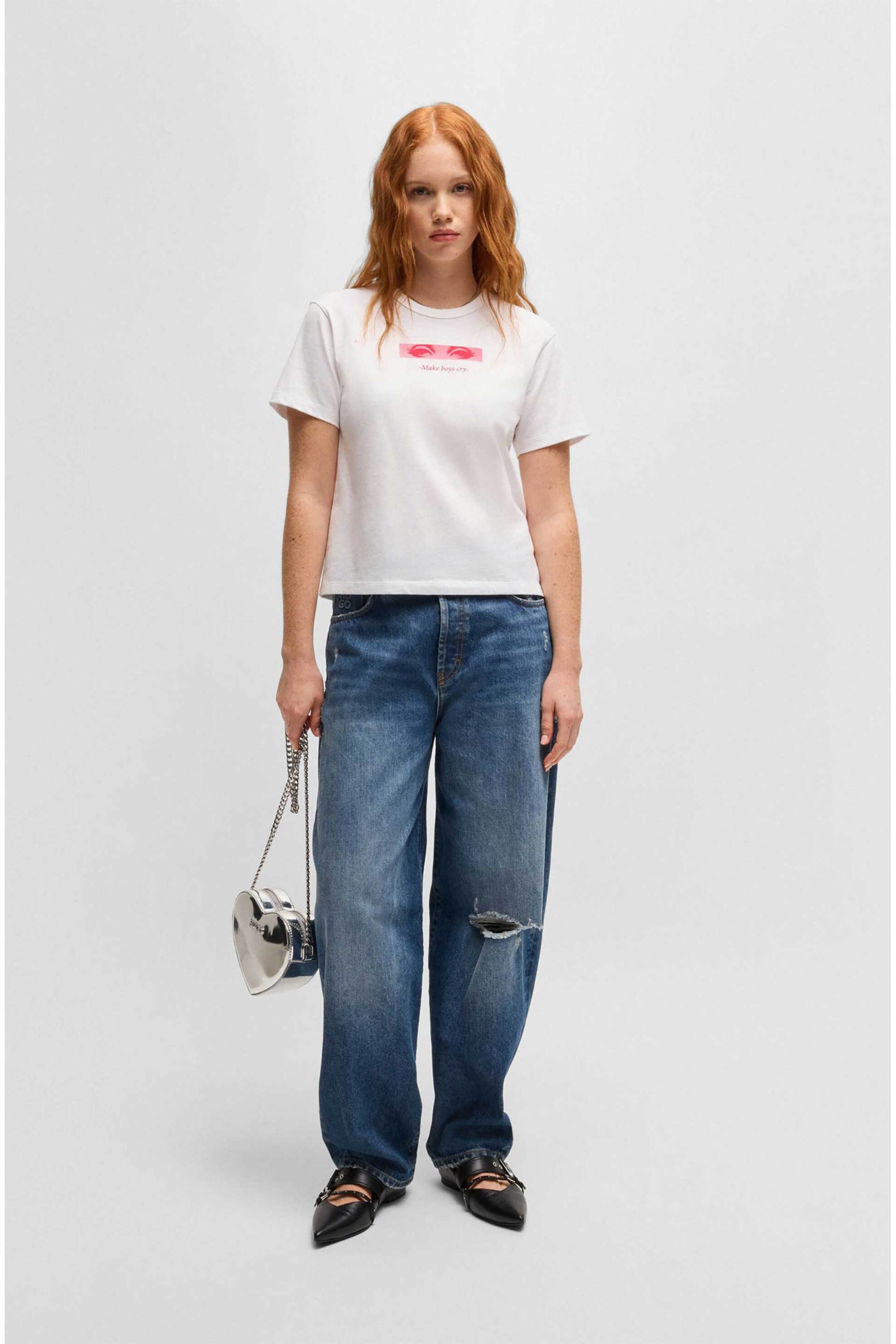 HUGO Hugo Boss γυναικείο T-shirt με graphic print Regular Fit "Destrel" - 50534246 Λευκό - 3