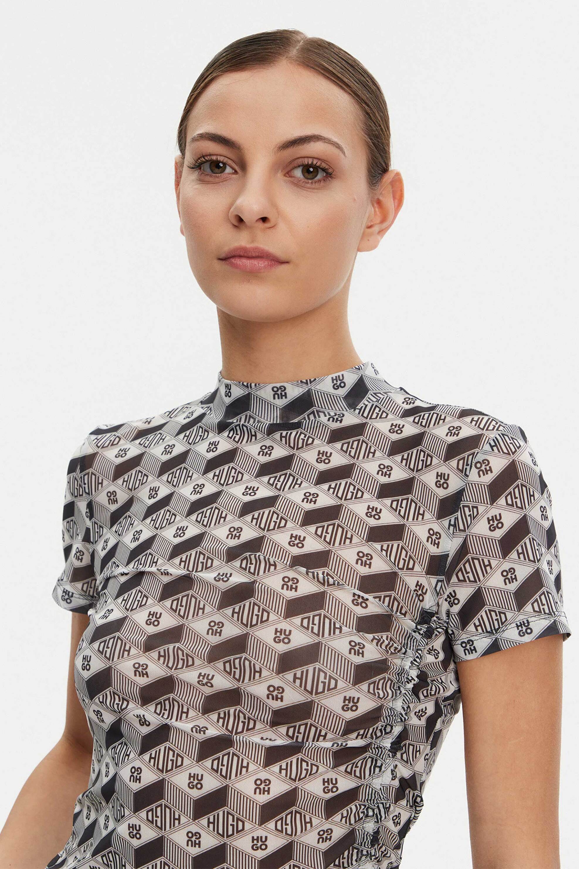 HUGO Hugo Boss γυναικείο T-shirt με all-over logo print Regular Fit "Dastoria" - 50537187 Μαύρο - 2