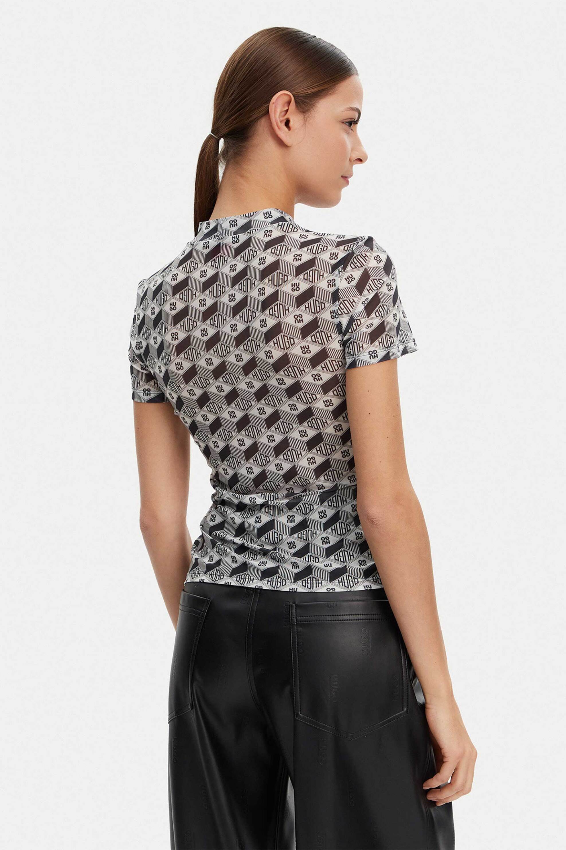 HUGO Hugo Boss γυναικείο T-shirt με all-over logo print Regular Fit "Dastoria" - 50537187 Μαύρο - 4