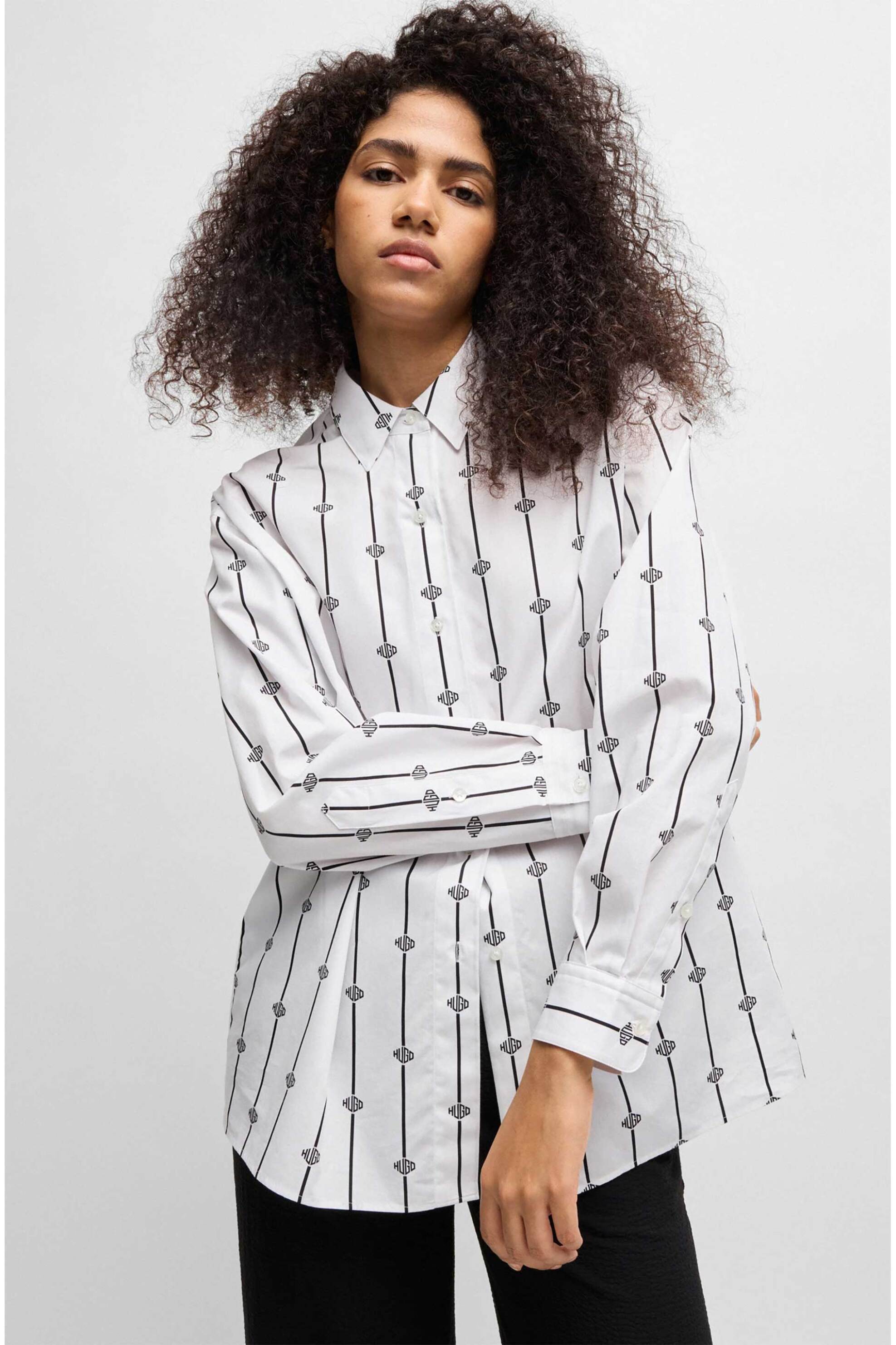  Hugo Boss γυναικείο πουκάμισο με logo stripe pattern Oversized Fit 