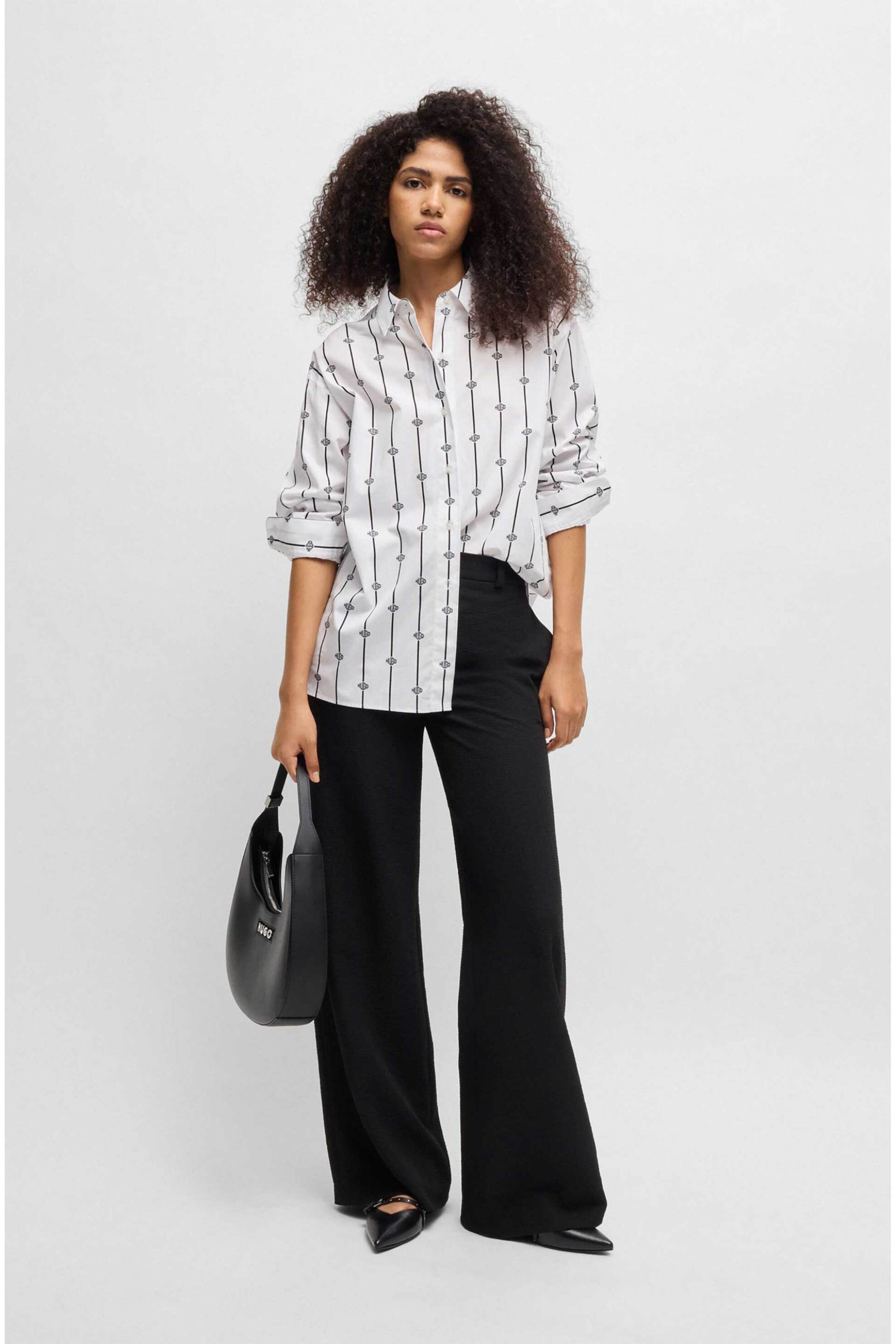HUGO Hugo Boss γυναικείο πουκάμισο με logo stripe pattern Oversized Fit "Eskil" - 50538451 Λευκό - 2