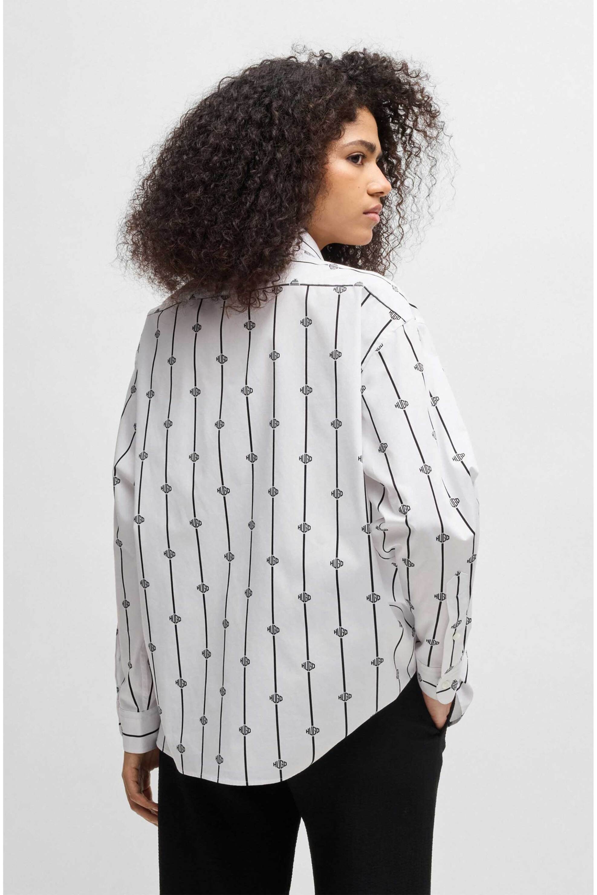 HUGO Hugo Boss γυναικείο πουκάμισο με logo stripe pattern Oversized Fit "Eskil" - 50538451 Λευκό - 3