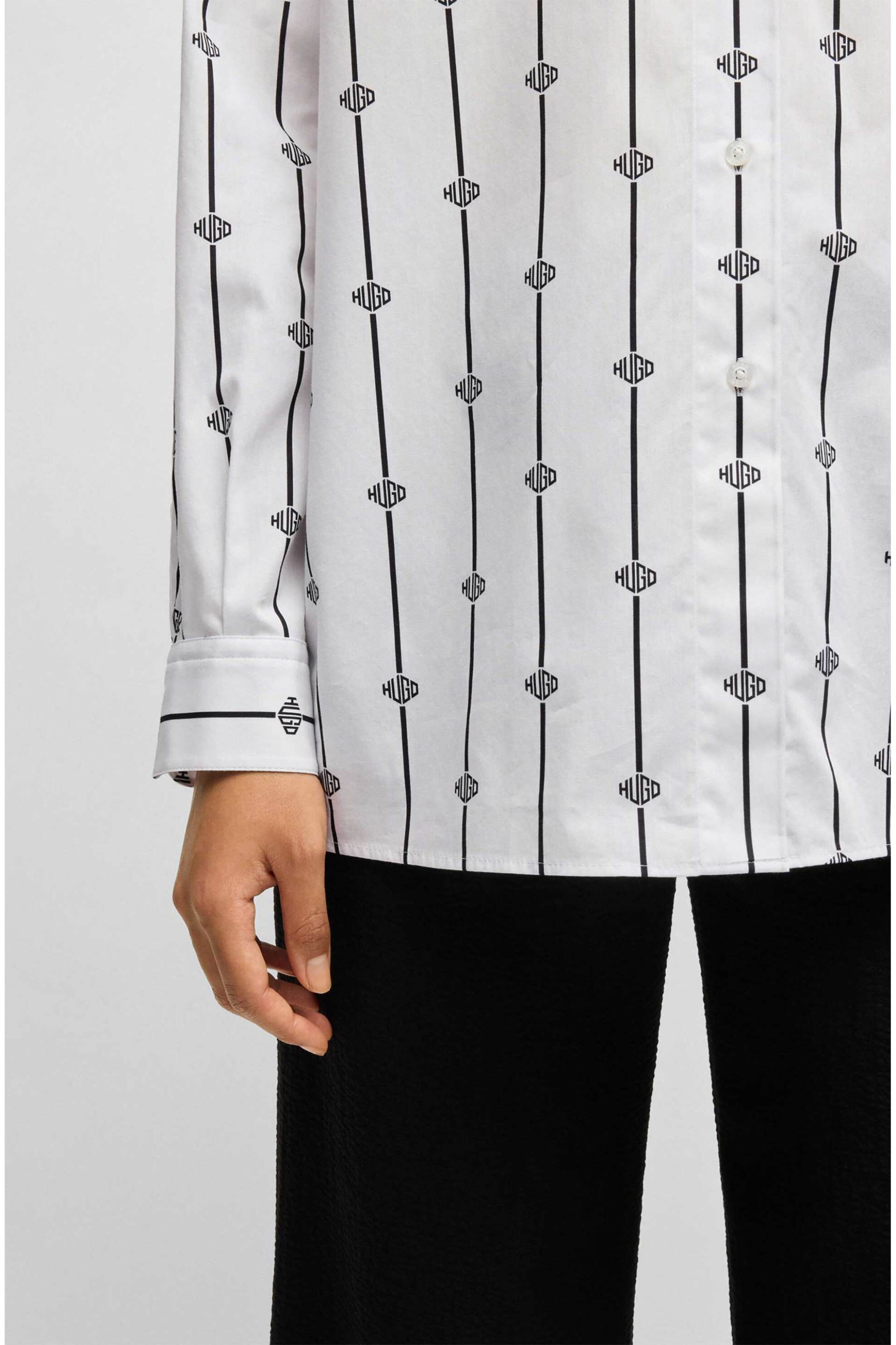 HUGO Hugo Boss γυναικείο πουκάμισο με logo stripe pattern Oversized Fit "Eskil" - 50538451 Λευκό - 4
