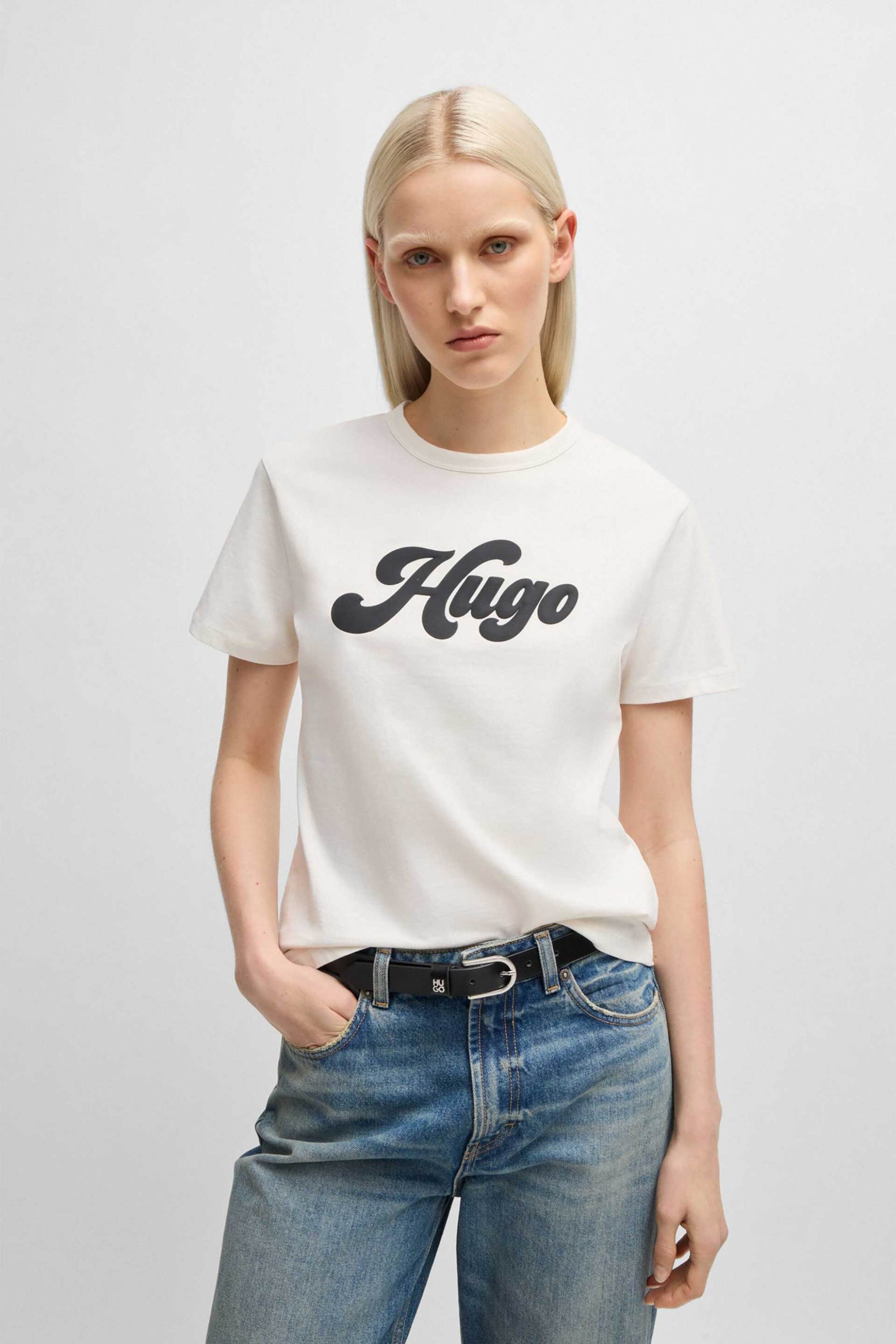 Hugo Boss γυναικείο T-shirt με retro logo print Regular Fit "Damacia" - 50539101 Λευκό