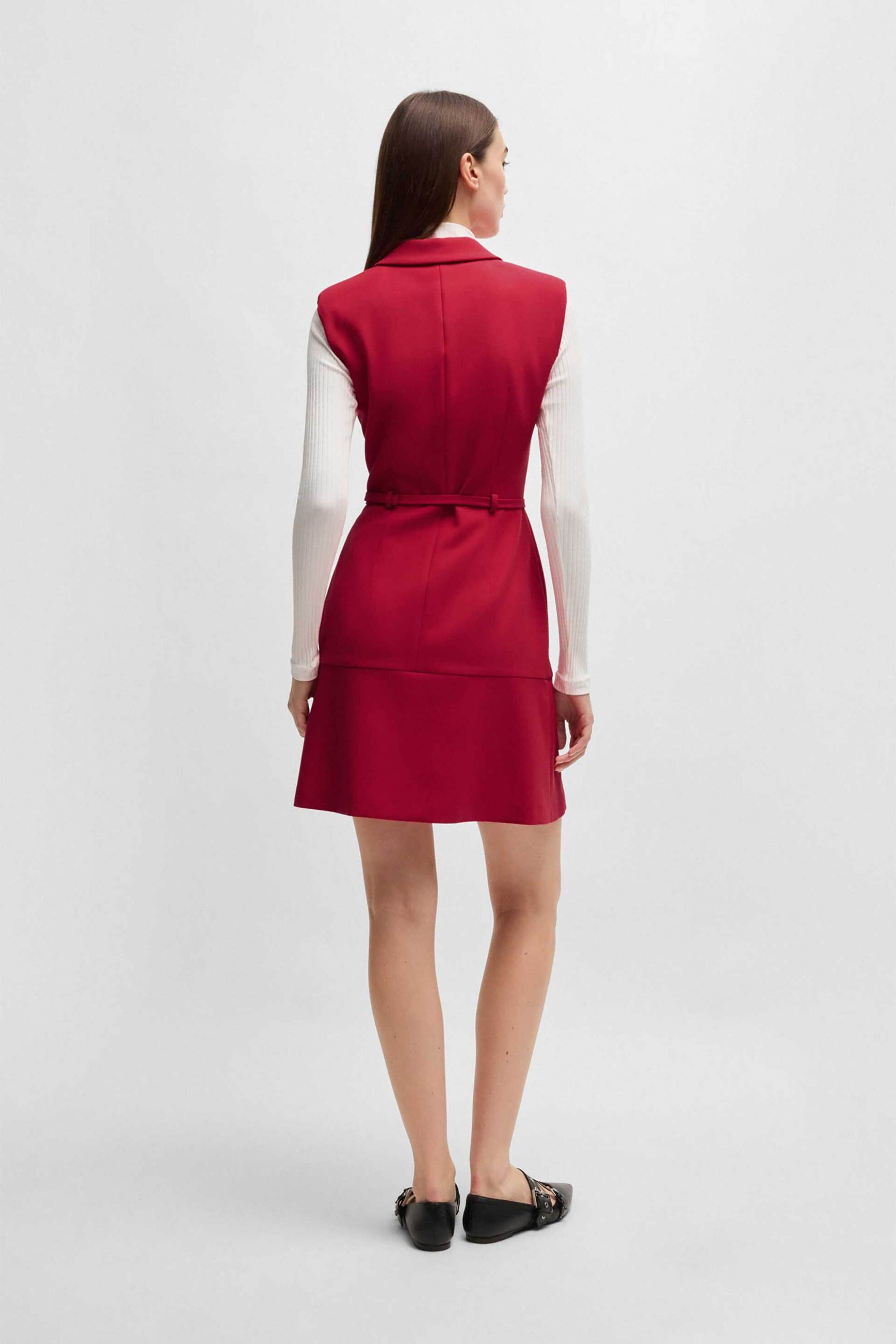 HUGO Hugo Boss γυναικείο mini φόρεμα αμάνικο κρουαζέ με ζώνη Regular Fit "Kamilan" - 50530459 Κόκκινο - 4