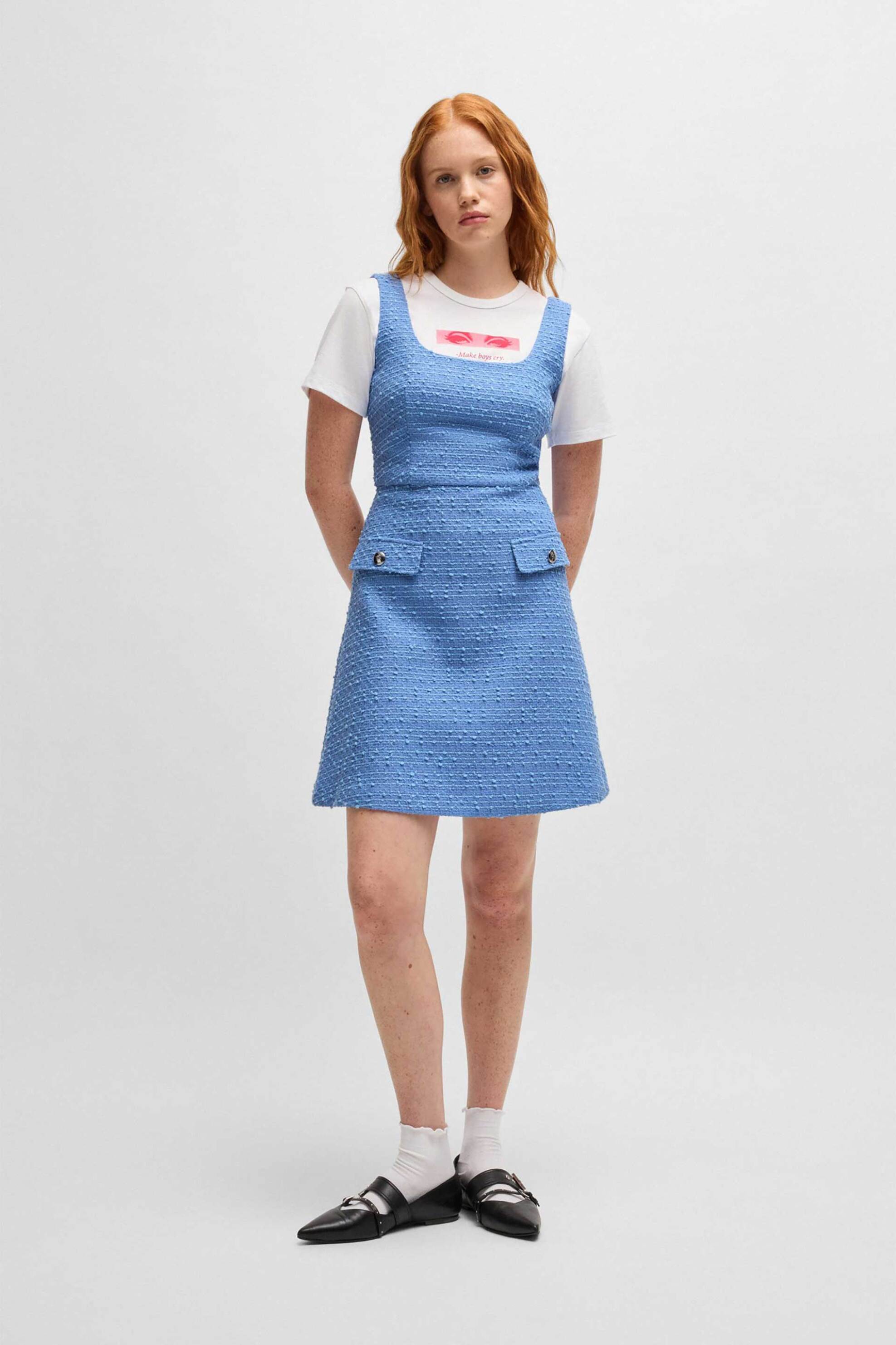 Hugo Boss γυναικείο mini φόρεμα αμάνικο textured Regular Fit "Kilera" - 50530477 Μπλε Ανοιχτό