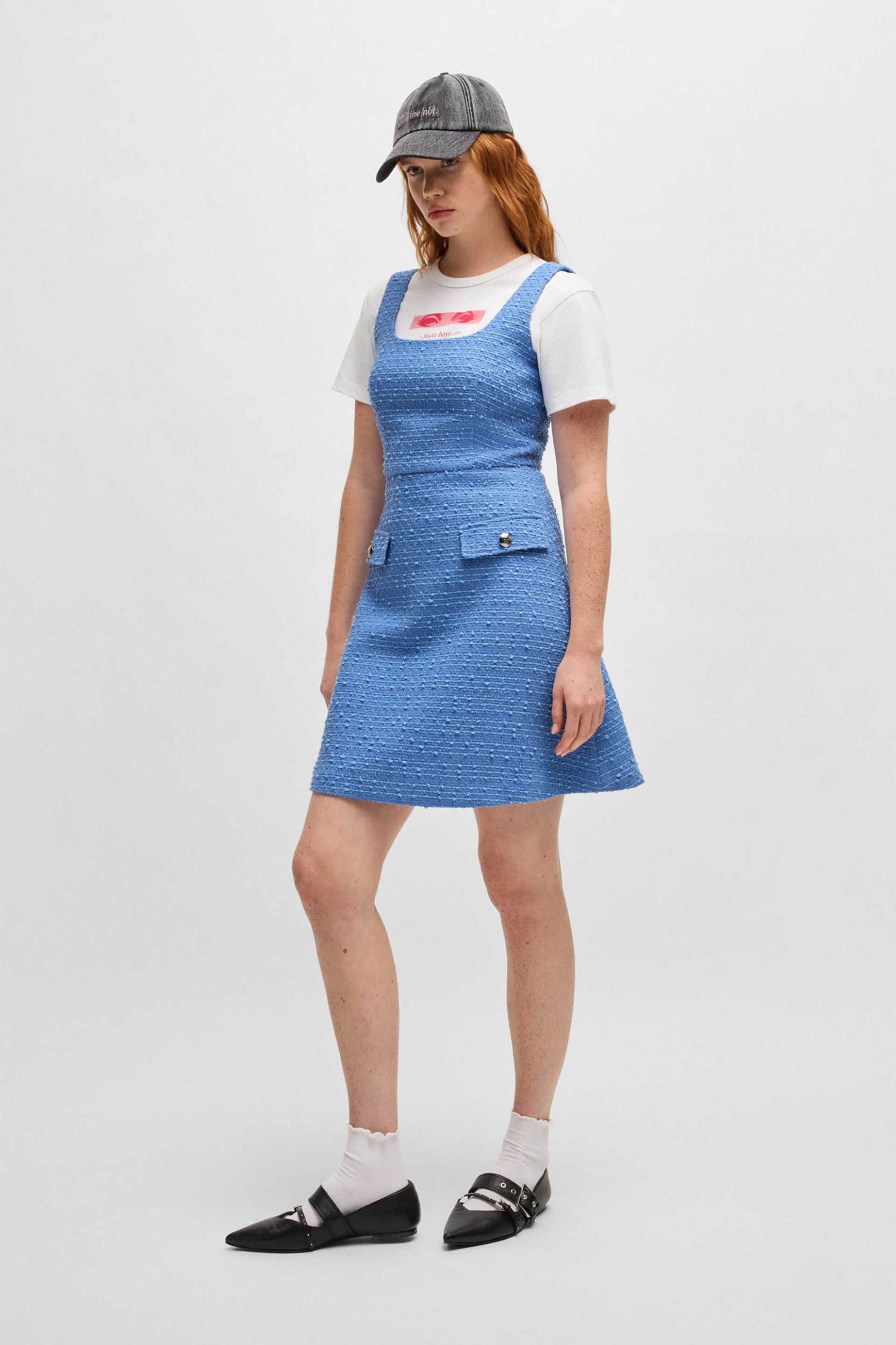 HUGO Hugo Boss γυναικείο mini φόρεμα αμάνικο textured Regular Fit "Kilera" - 50530477 Μπλε Ανοιχτό - 3
