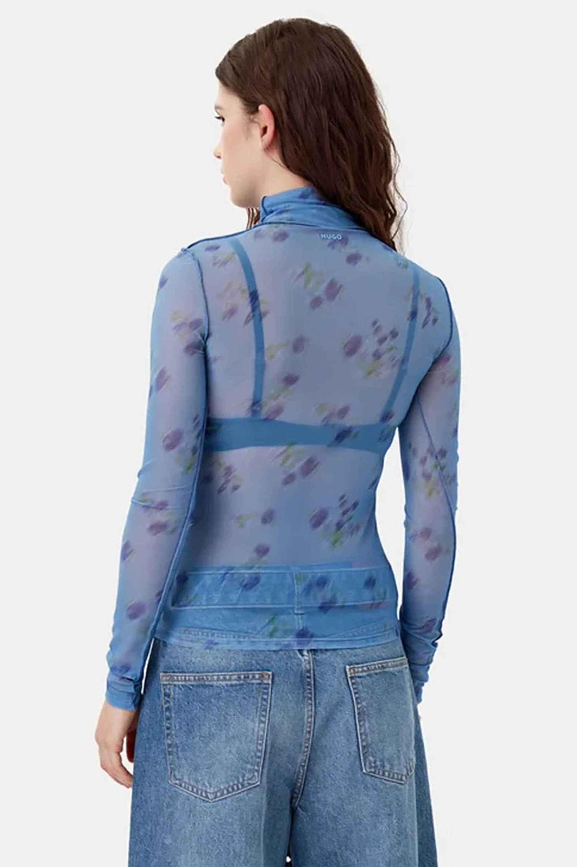 HUGO Hugo Boss γυναικείο τοπ ημιδιάφανο με all-over print Regular Fit "Delisabeta" - 50534053 Μπλε Ανοιχτό - 3