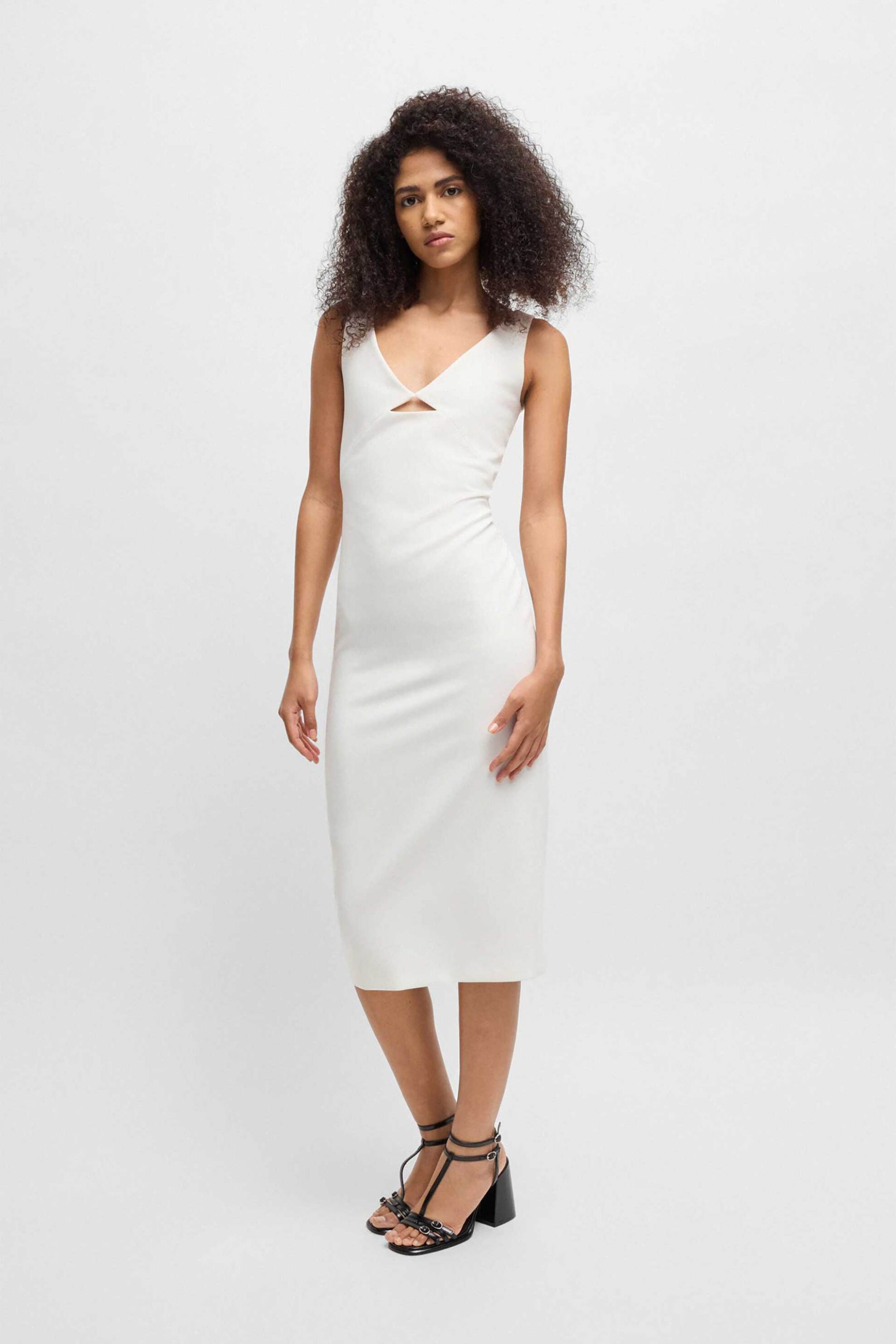HUGO Hugo Boss γυναικείο midi φόρεμα αμάνικο με cut-out στο στήθος Slim Fit "Kabari" - 50537626 Λευκό - 3