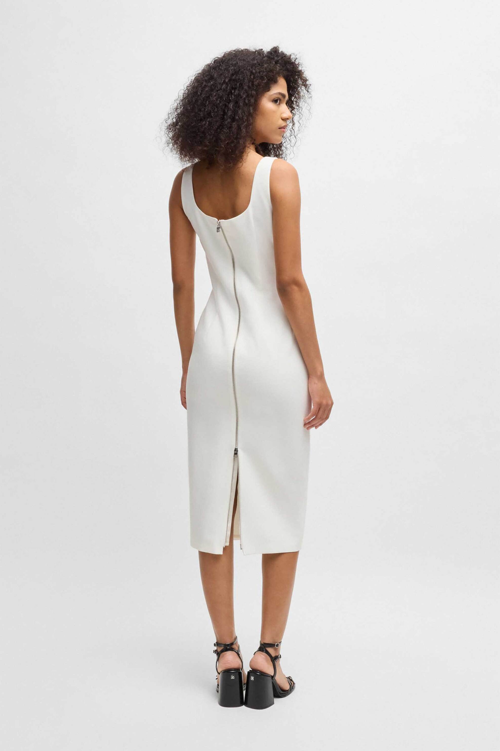 HUGO Hugo Boss γυναικείο midi φόρεμα αμάνικο με cut-out στο στήθος Slim Fit "Kabari" - 50537626 Λευκό - 4