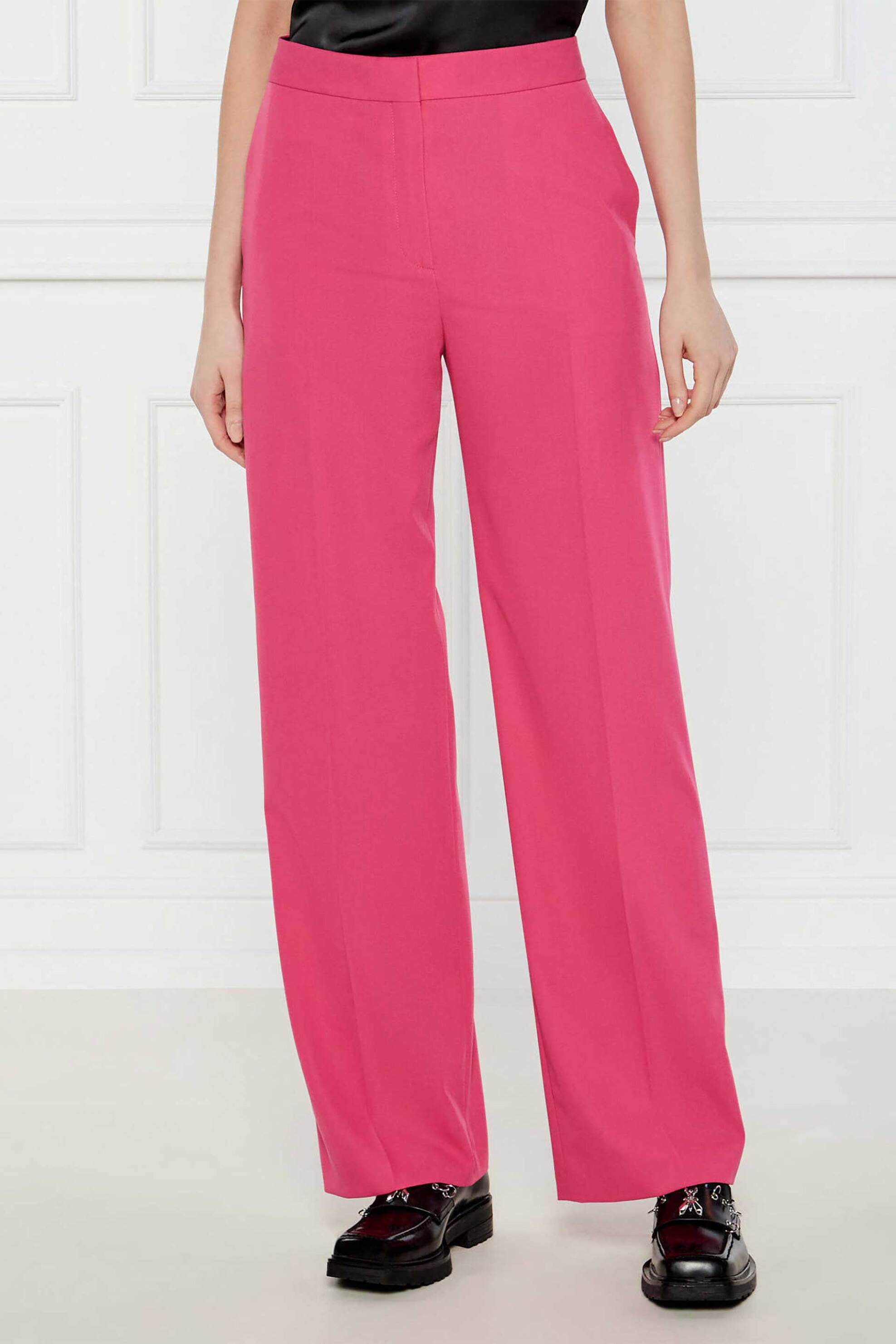 HUGO Hugo Boss γυναικείο παντελόνι μονόχρωμο Relaxed Fit "Hambali" - 50537611 Φούξια - 2