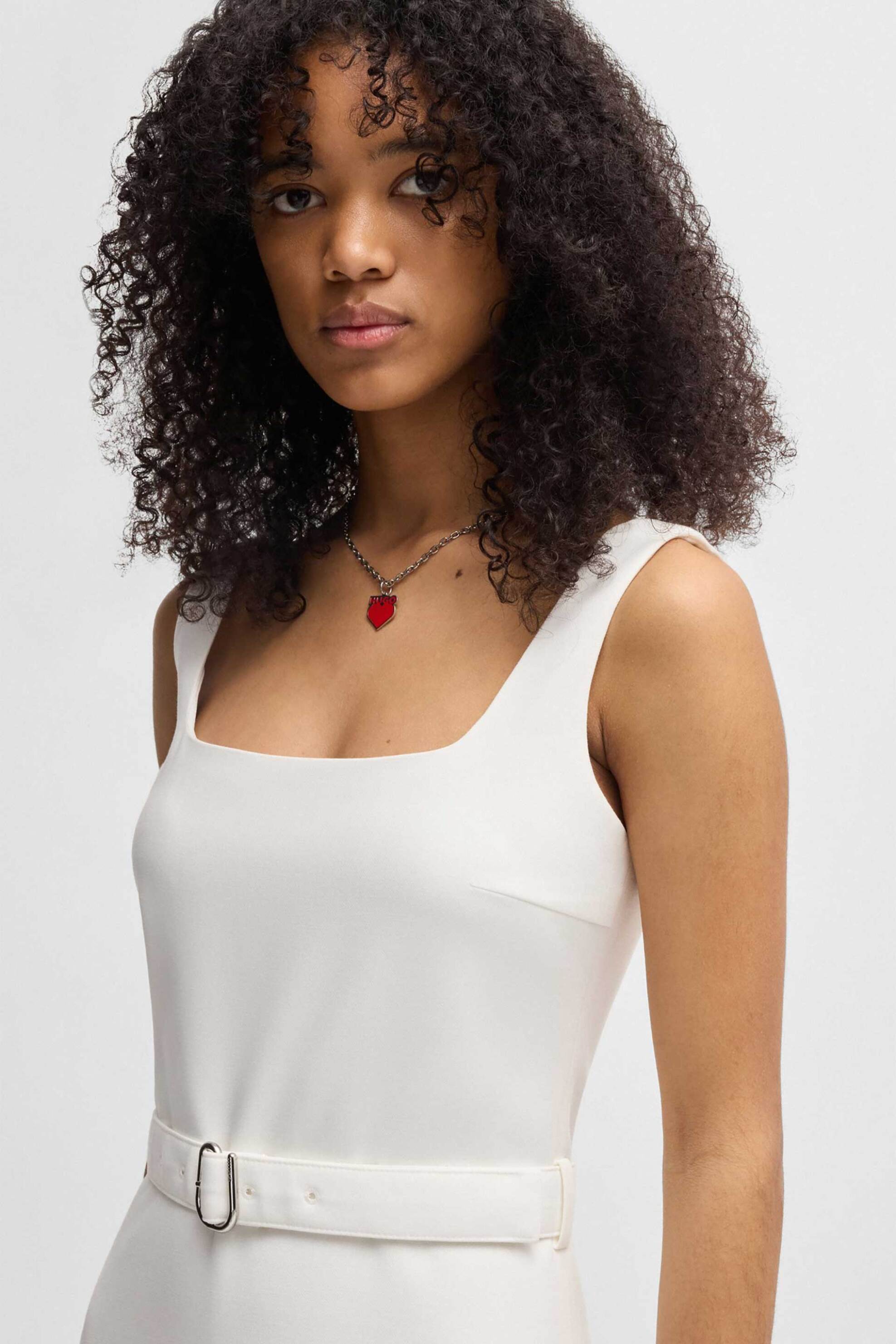 HUGO Hugo Boss γυναικείο mini φόρεμα με ασορτί ζώνη στη μέση Regular Fit - 50537631 Εκρού - 2