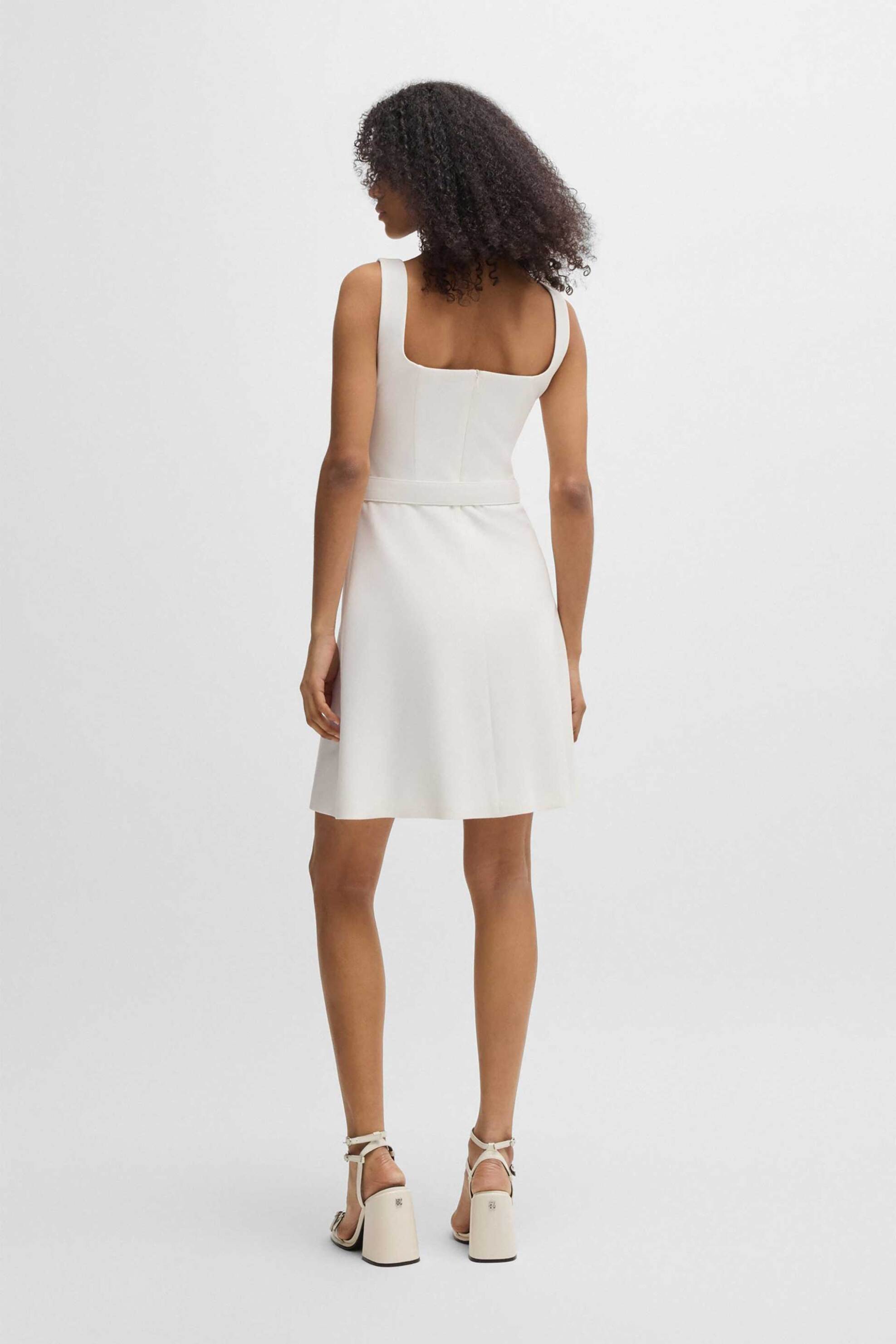 HUGO Hugo Boss γυναικείο mini φόρεμα με ασορτί ζώνη στη μέση Regular Fit - 50537631 Εκρού - 3