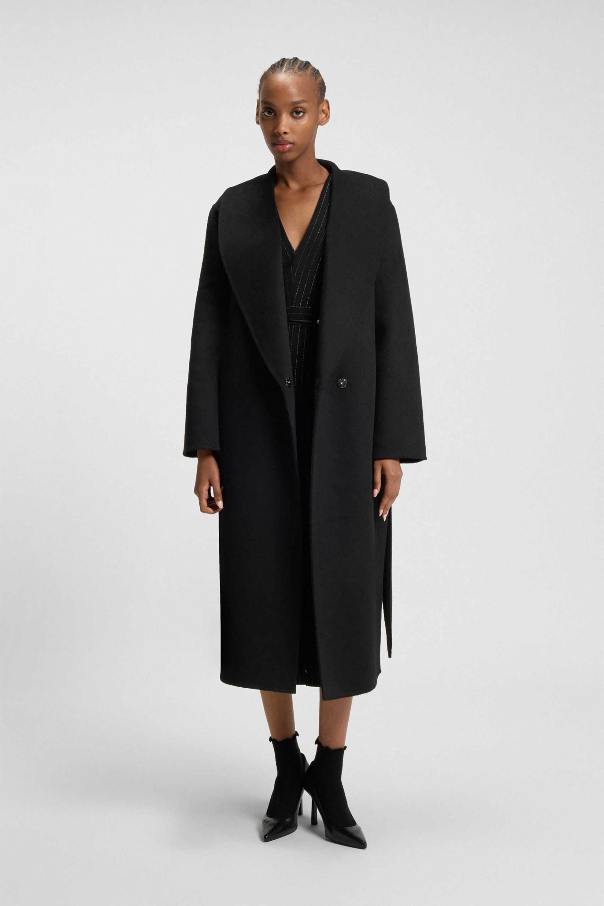 Hugo Boss γυναικείο παλτό με ζώνη Relaxed Fit "Mecami" - 50546753 Μαύρο