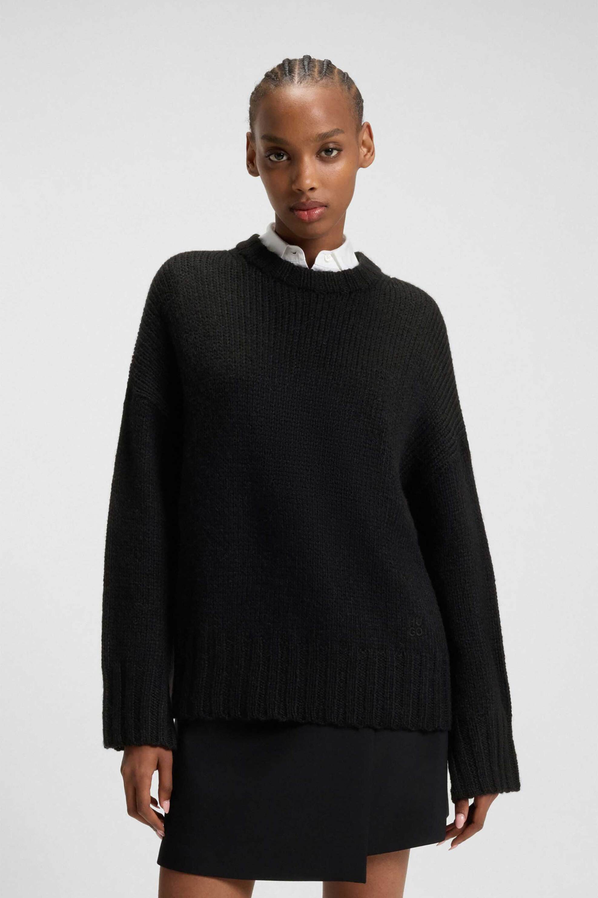 Hugo Boss γυναικείο πουλόβερ μονόχρωμο Oversized Fit "Siolino" - 50548137 Μαύρο