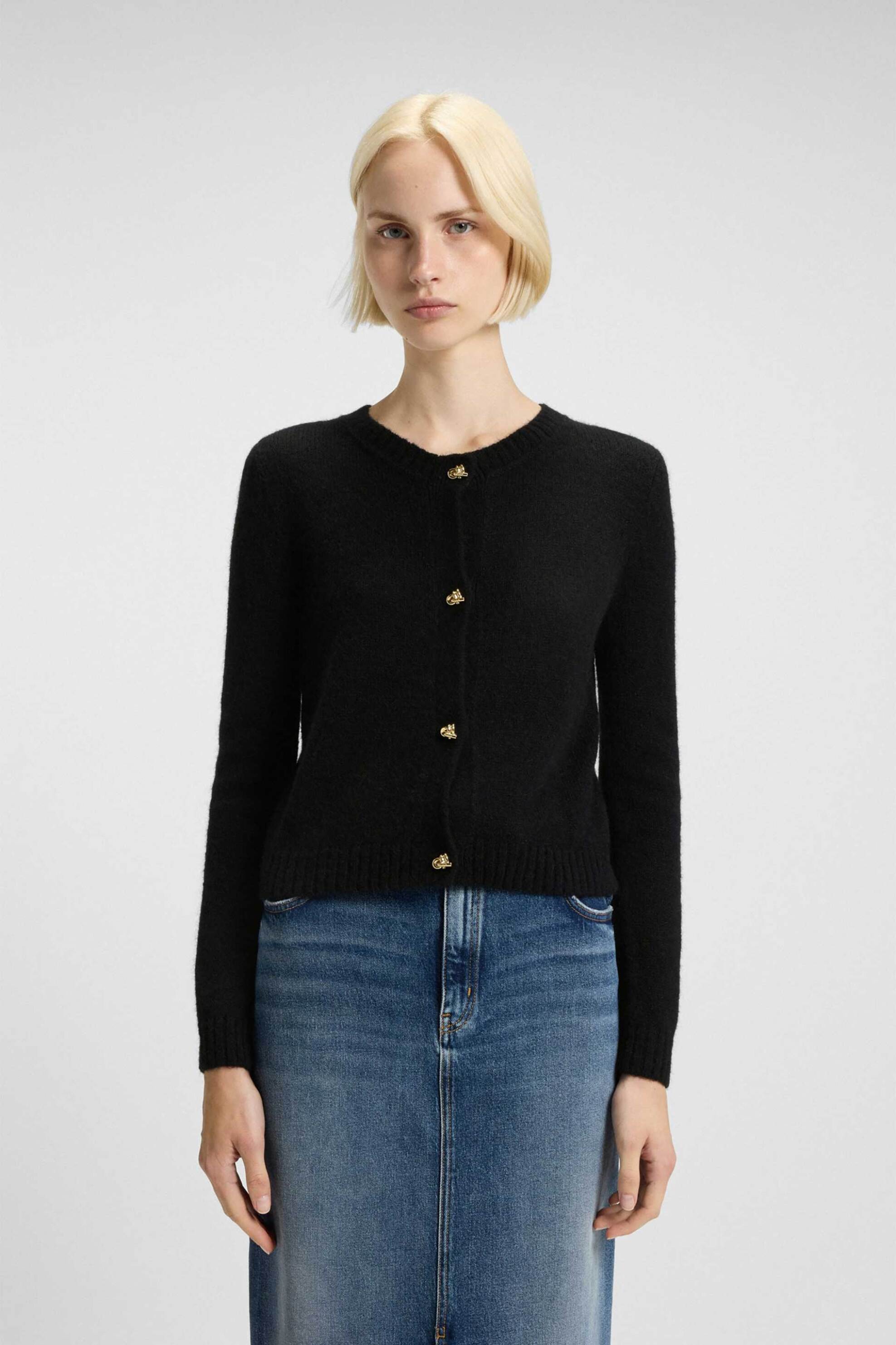 Hugo Boss γυναικεία πλεκτή ζακέτα με χρυσά κουμπιά Regular Fit "Sira" - 50548248 Μαύρο