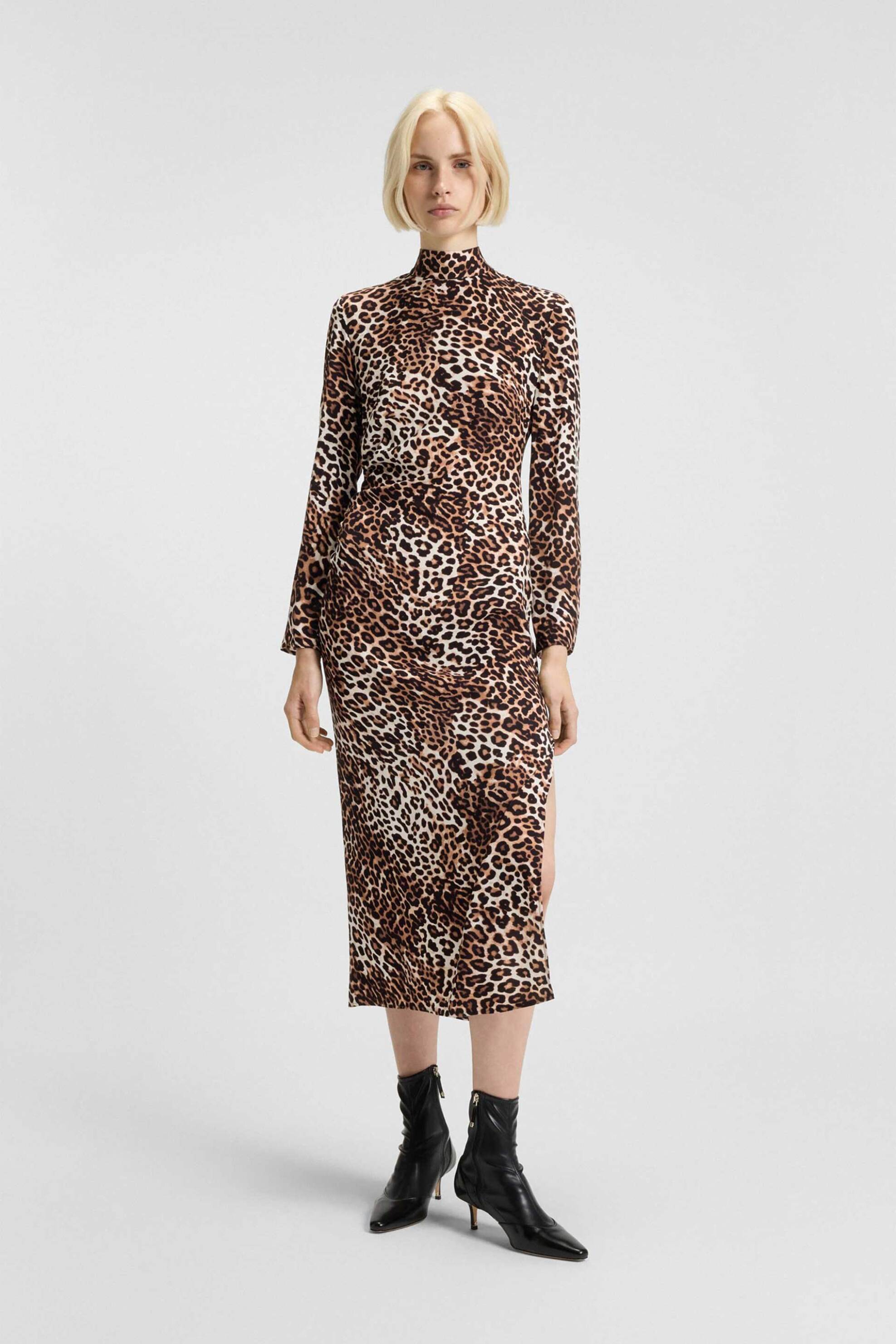 Hugo Boss γυναικείο midi φόρεμα με animal print Regular Fit "Kunera" - 50546771 Καφέ