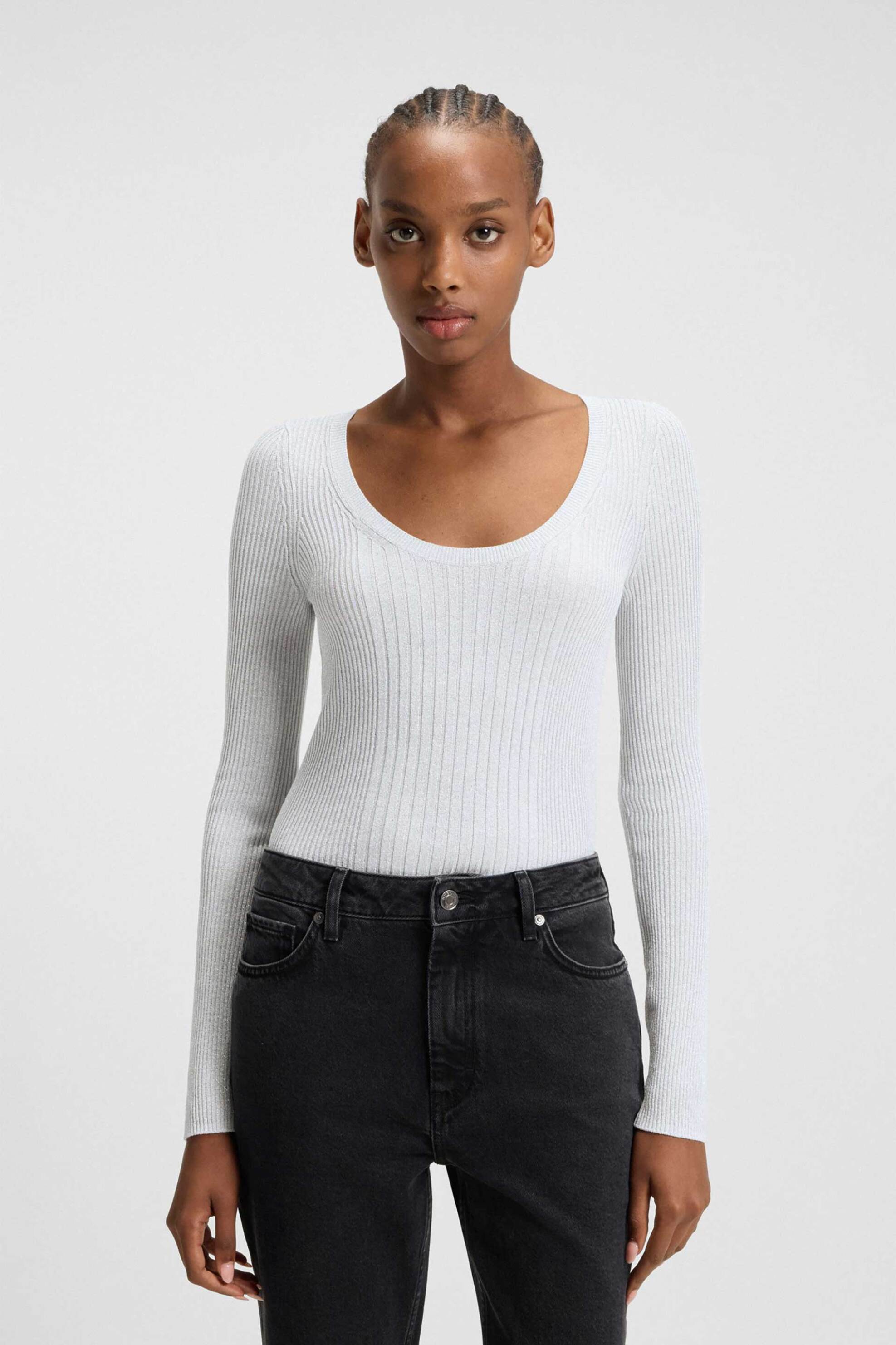 Hugo Boss γυναικεία πλεκτή μπλούζα ribbed "Sunessiny" - 50548250 Λευκό