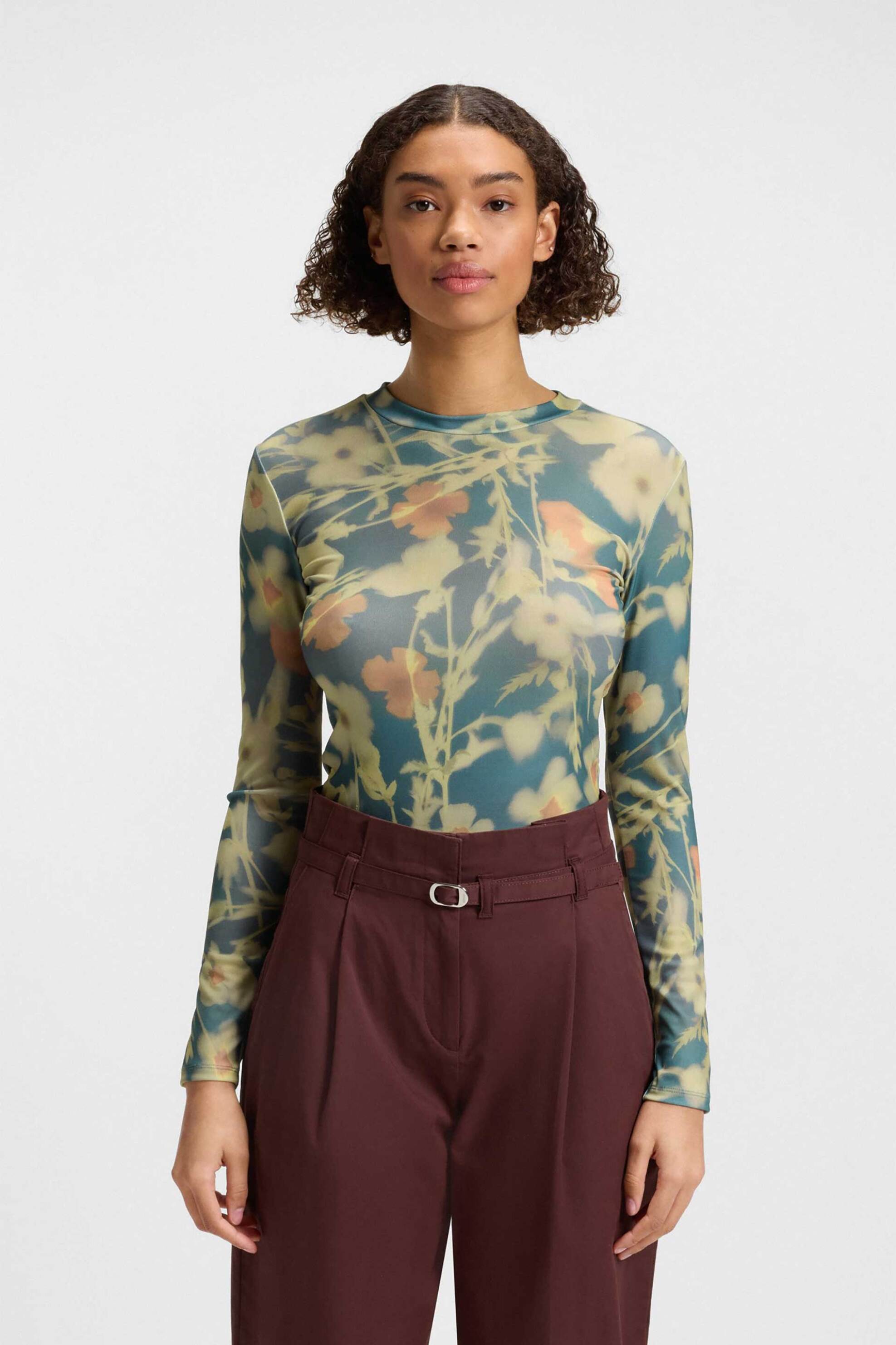 Hugo Boss γυναικεία μακρυμάνικη μπλούζα με all-over print Slim Fit "Diralina" - 50542422 Πράσινο Ανοιχτό