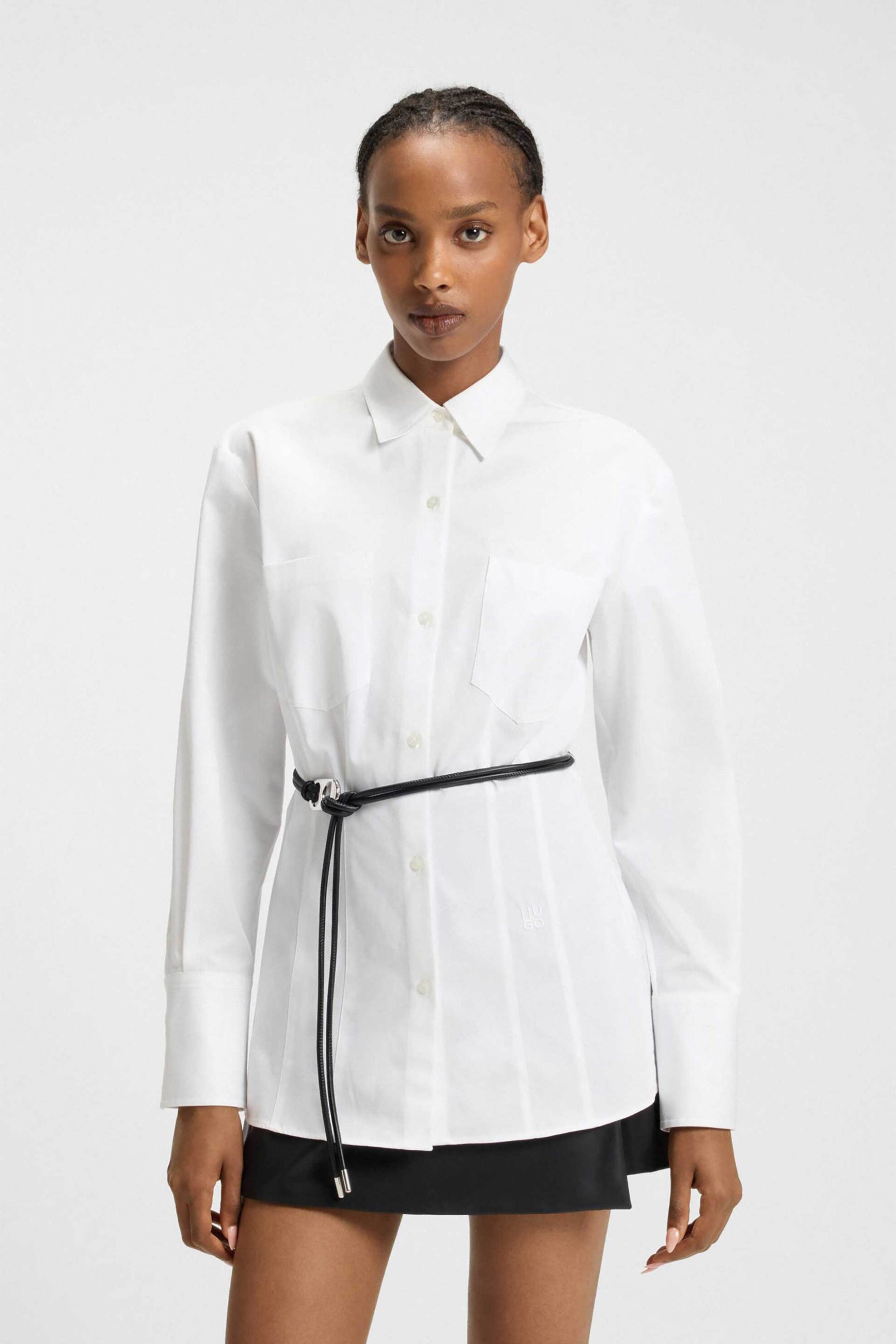 Hugo Boss γυναικείο μακρύ πουκάμισο με ζώνη Slim Fit "Everlee" - 50543364 Λευκό