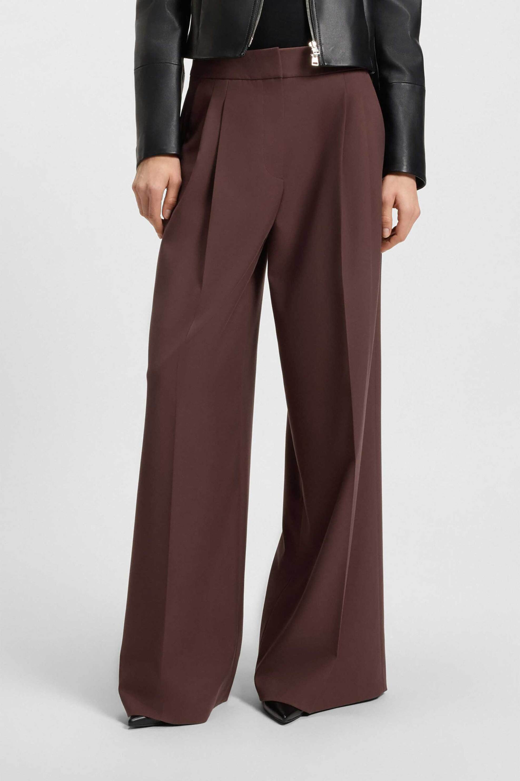 HUGO Hugo Boss γυναικείο παντελόνι μονόχρωμο Relaxed Fit "Horesa" - 50544107 Καφέ Σκούρο - 2